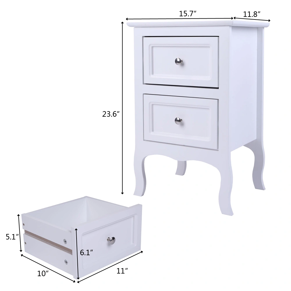 Country Style Two-Tier Night Table Large Size White view 20