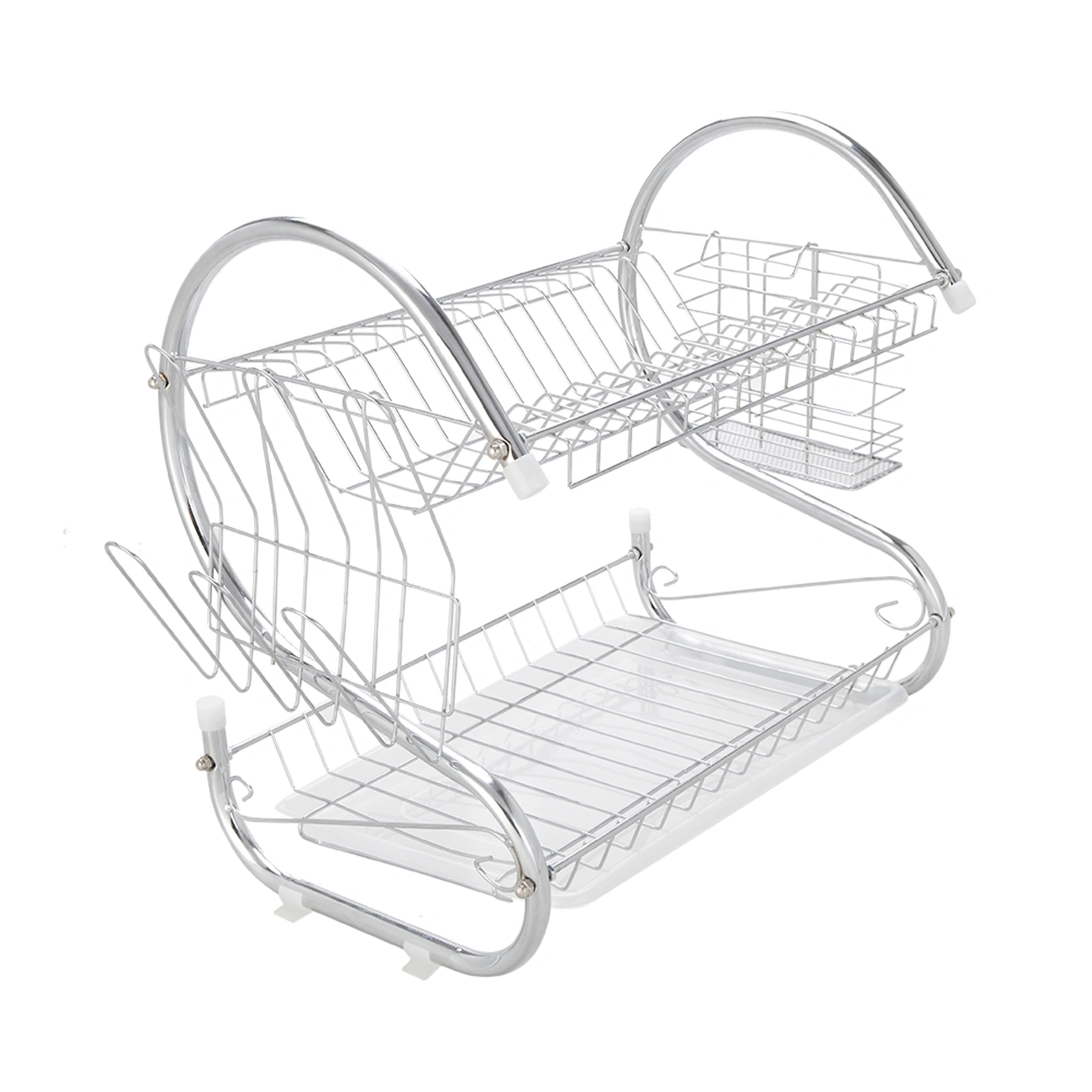 Multifunctional S-Shaped Dual Layer Dish Drying Rack, Bowls Plates Chopsticks Spoon Shelf