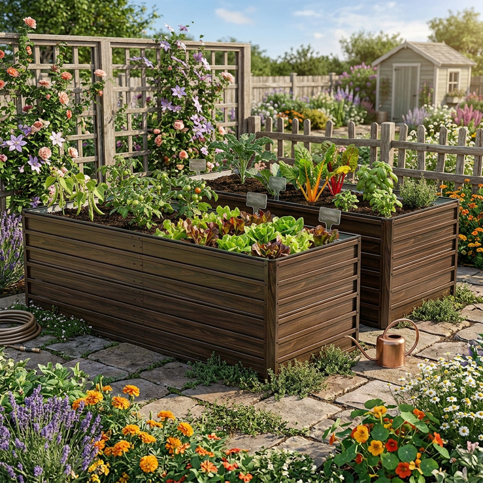 2-Pack Raised Garden Bed 74.6"x35.4"x25" Metal Planter Box Open Drainage Base 8 Reinforcing Rods Rustproof Steel for Vegetables Fruits Flowers Herbs Succulents