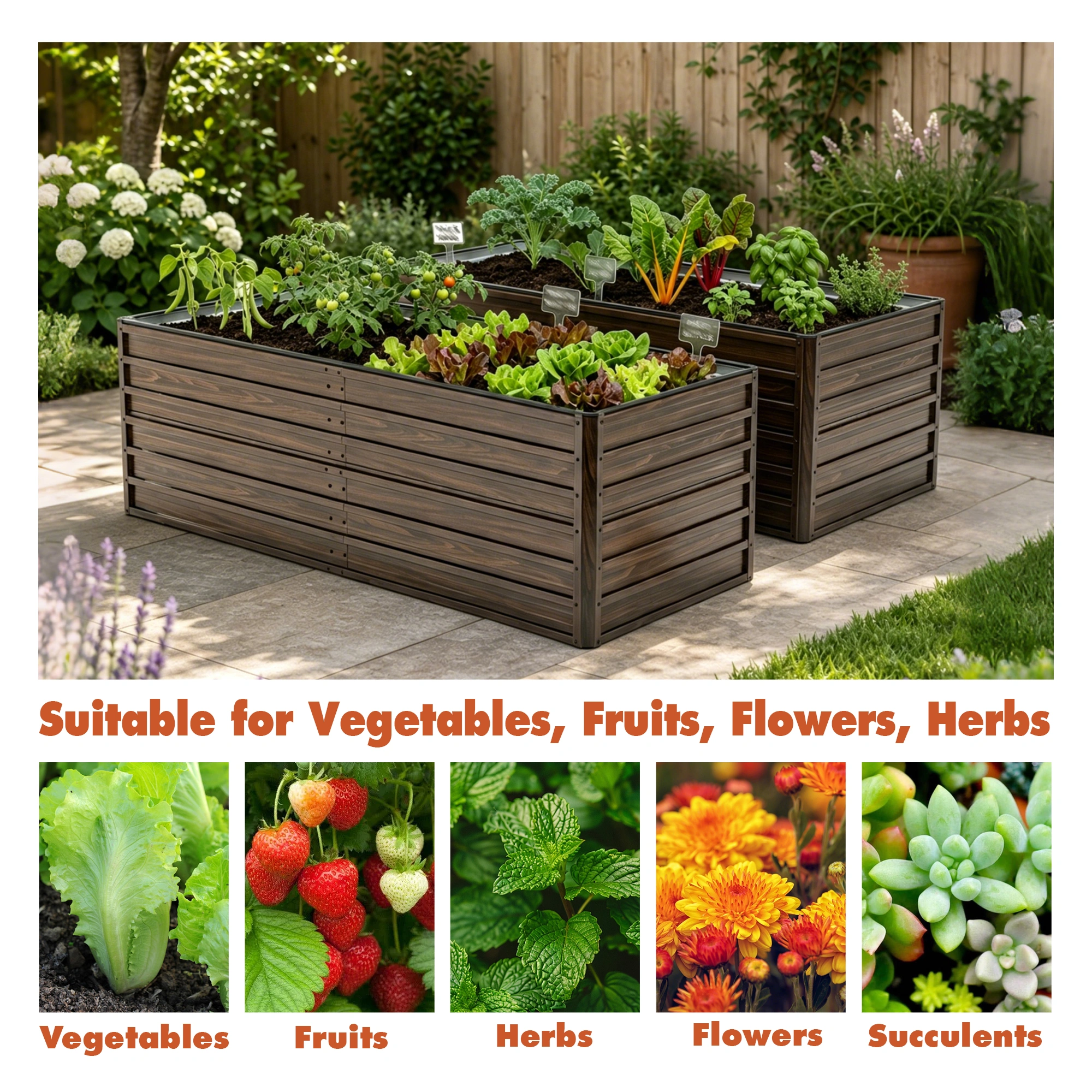 2-Pack Raised Garden Bed 74.6"x35.4"x25" Metal Planter Box Open Drainage Base 8 Reinforcing Rods Rustproof Steel for Vegetables Fruits Flowers Herbs Succulents view 5