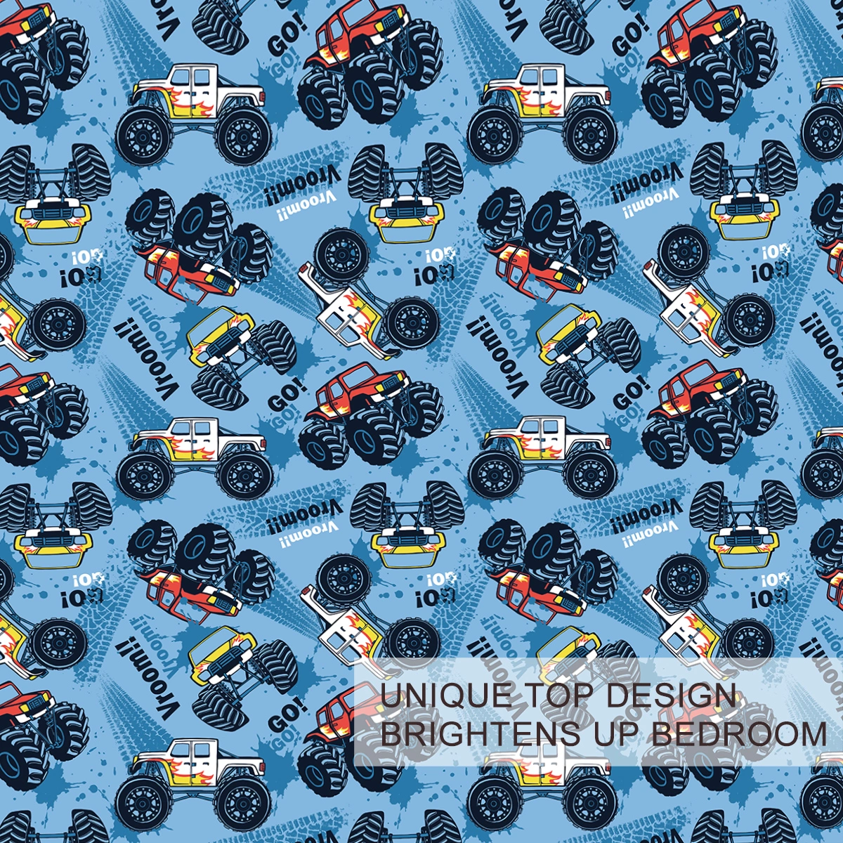 Kids Monster Truck Duvet Cover Set Single - 3-Piece Brushed Microfiber Bedding for Boys Teens, Cute Vehicle Print Quilt Cover view 4