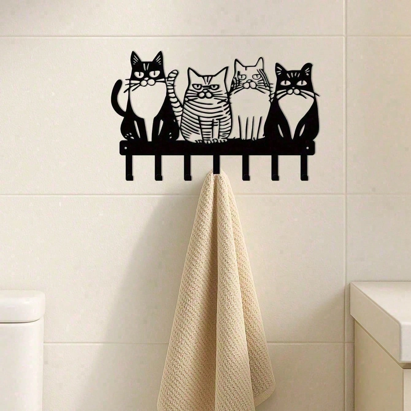 CIFbuy Vintage Cat Metal Wall Hooks Entryway Towel Key Holder Cute Farmhouse Home Decor Gift (TikTok, temu pick-up service) view 4