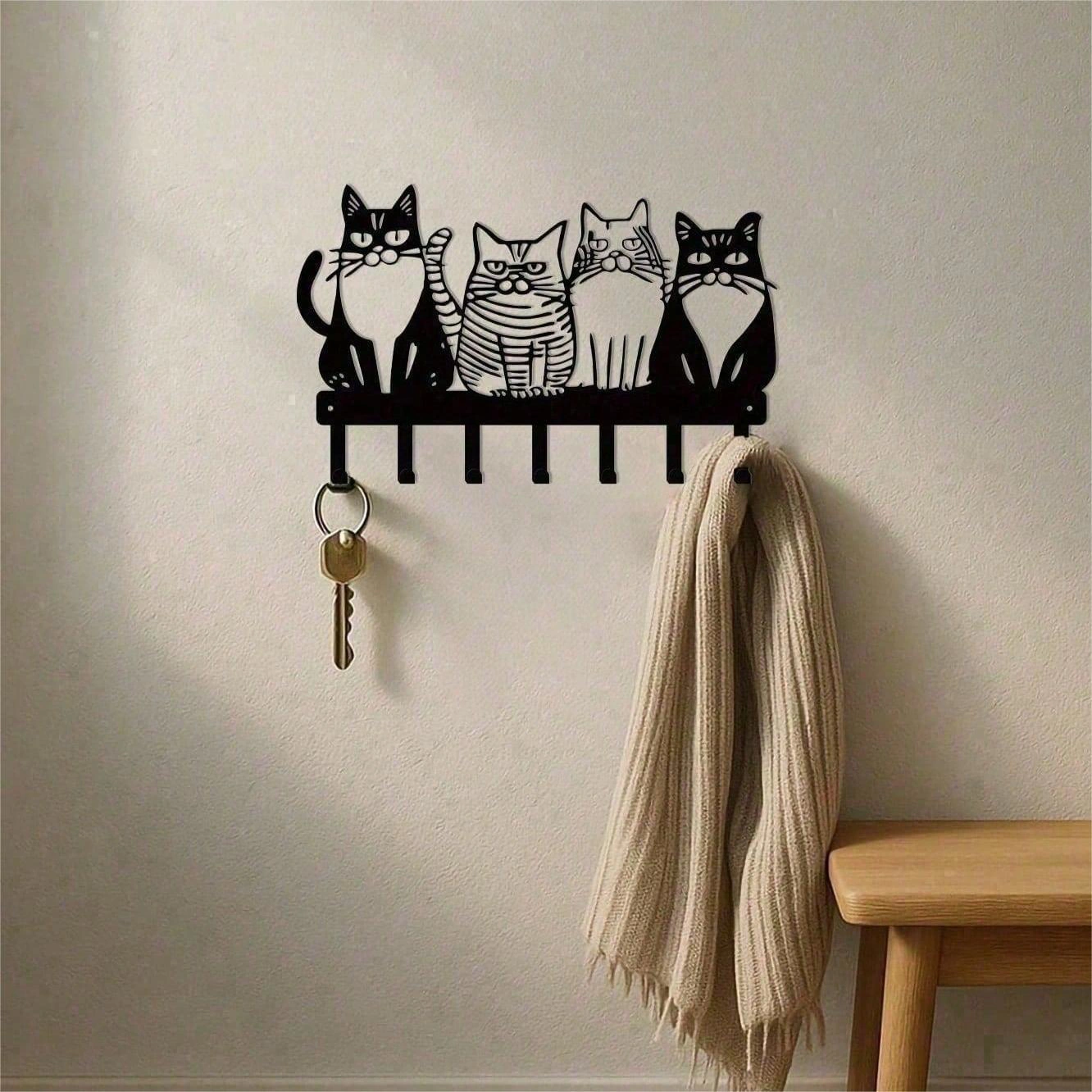 CIFbuy Vintage Cat Metal Wall Hooks Entryway Towel Key Holder Cute Farmhouse Home Decor Gift (TikTok, temu pick-up service) view 6