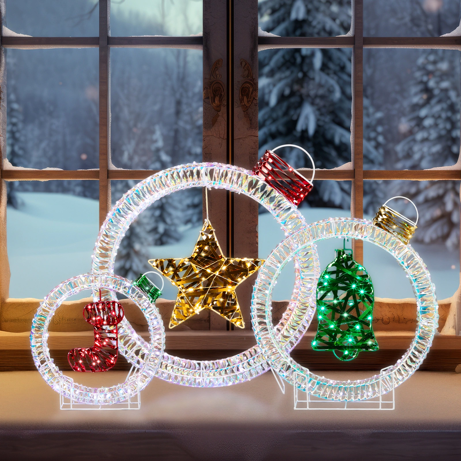 Set of 3 Lighted Iridescent Cut-out Light Bulb Christmas Decorations, Pre-lit Holiday Decor with 295 White LED Lights for Xmas Outdoor Indoor Decor Lighted Holiday Displays view 10