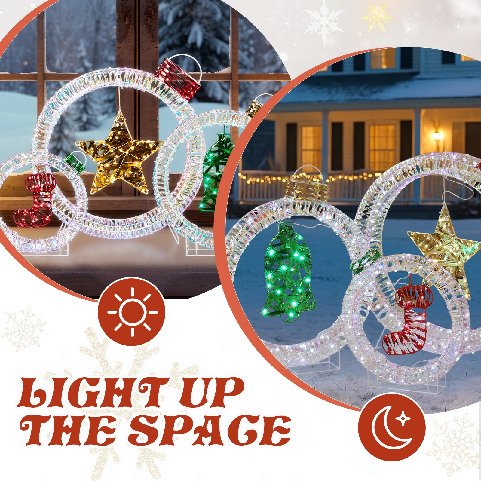 Set of 3 Lighted Iridescent Cut-out Light Bulb Christmas Decorations, Pre-lit Holiday Decor with 295 White LED Lights for Xmas Outdoor Indoor Decor Lighted Holiday Displays view 6