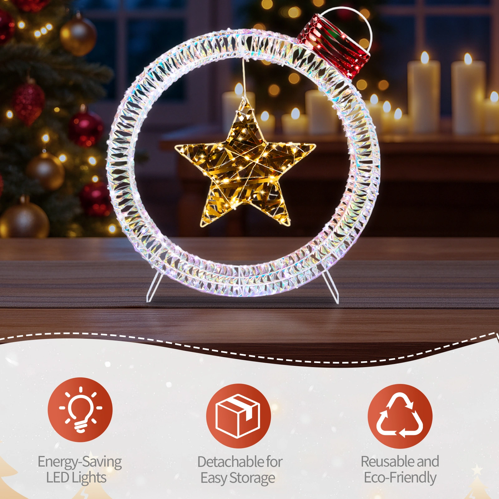 Set of 3 Lighted Iridescent Cut-out Light Bulb Christmas Decorations, Pre-lit Holiday Decor with 295 White LED Lights for Xmas Outdoor Indoor Decor Lighted Holiday Displays view 7