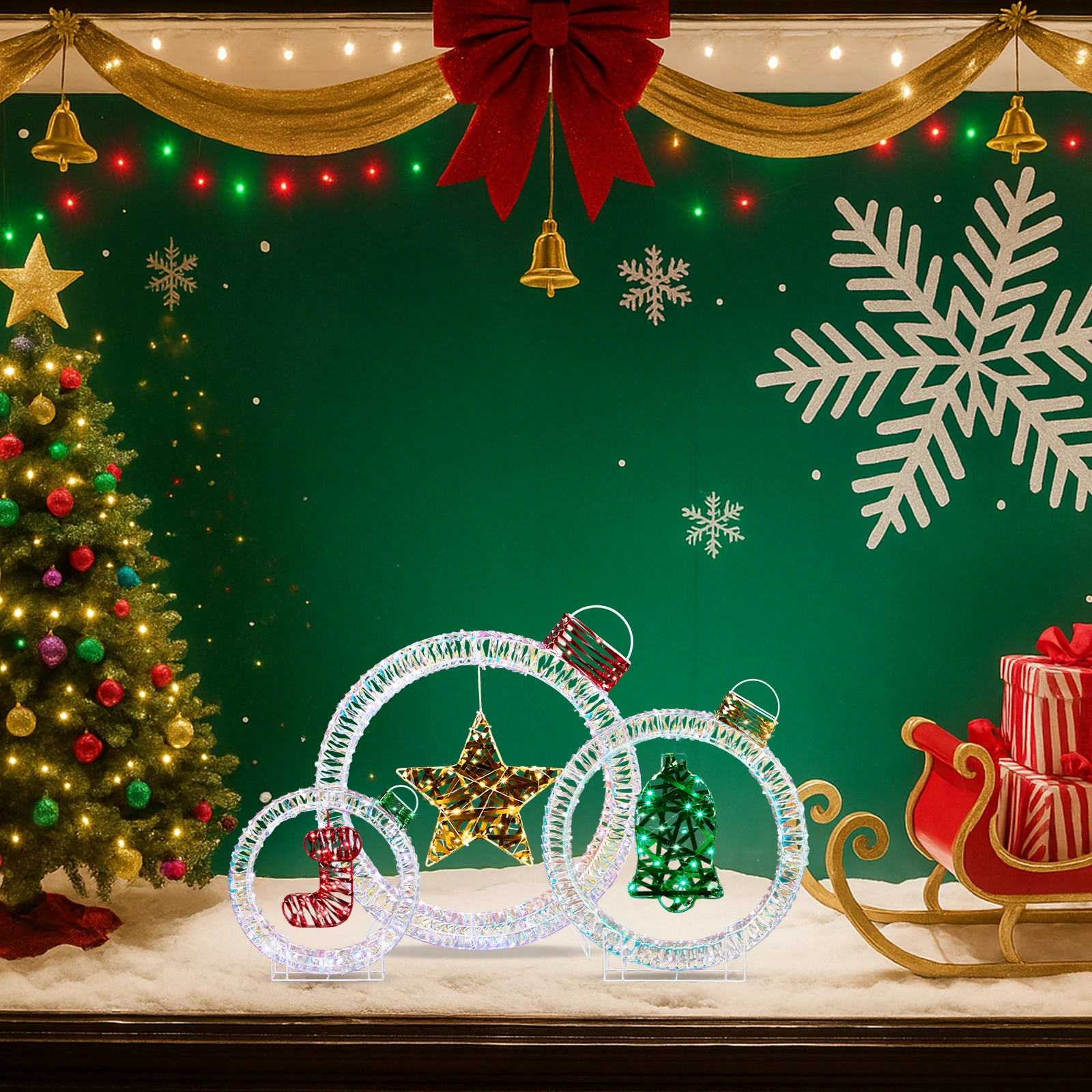 Set of 3 Lighted Iridescent Cut-out Light Bulb Christmas Decorations, Pre-lit Holiday Decor with 295 White LED Lights for Xmas Outdoor Indoor Decor Lighted Holiday Displays view 9