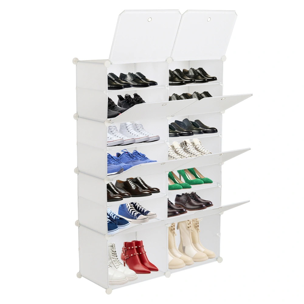 7-Tier Expandable Shoe Rack Organizer - Holds 28 Pairs, Portable Tower Shelf for Heels, Boots & Slippers, White