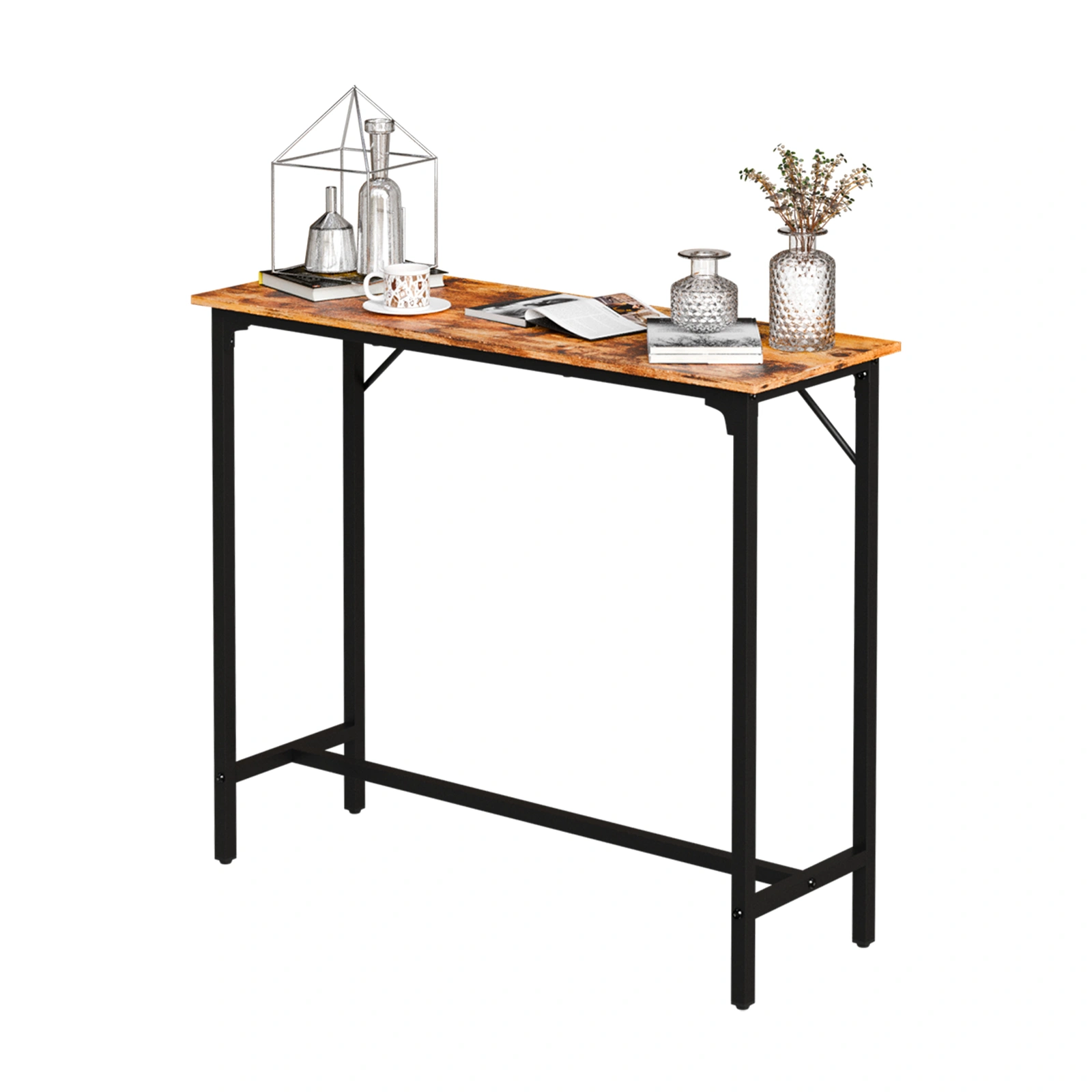 43-Inch Bar Table (Brown) - 209 lbs Capacity Pub Height Table with Durable MDF Top & Metal Frame, Ideal for Kitchen/Bar Counte
