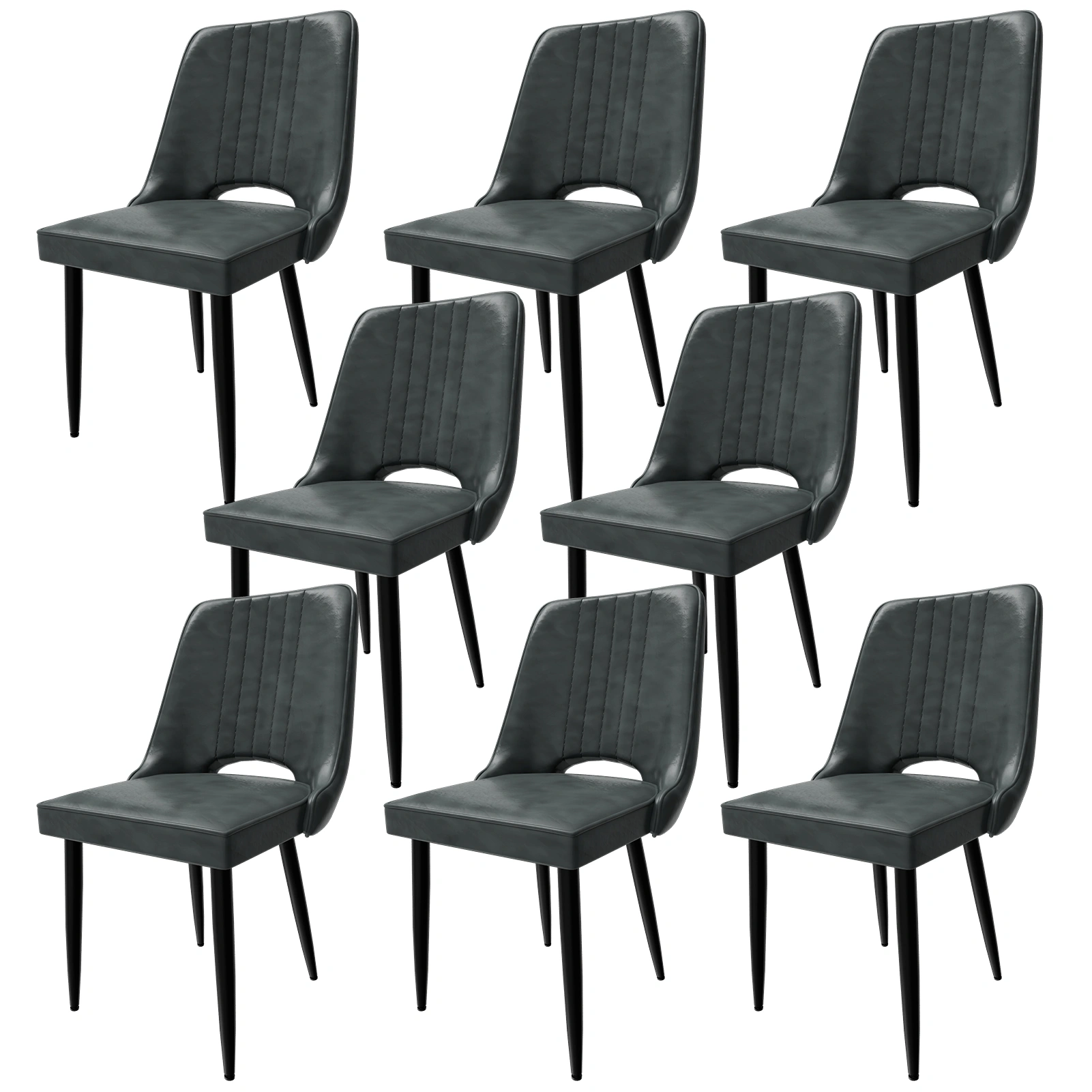 8 Pack Dining Chairs Set, Faux Leather High Back Chairs, Padded Kitchen Chairs with Metal Legs for Living Room
