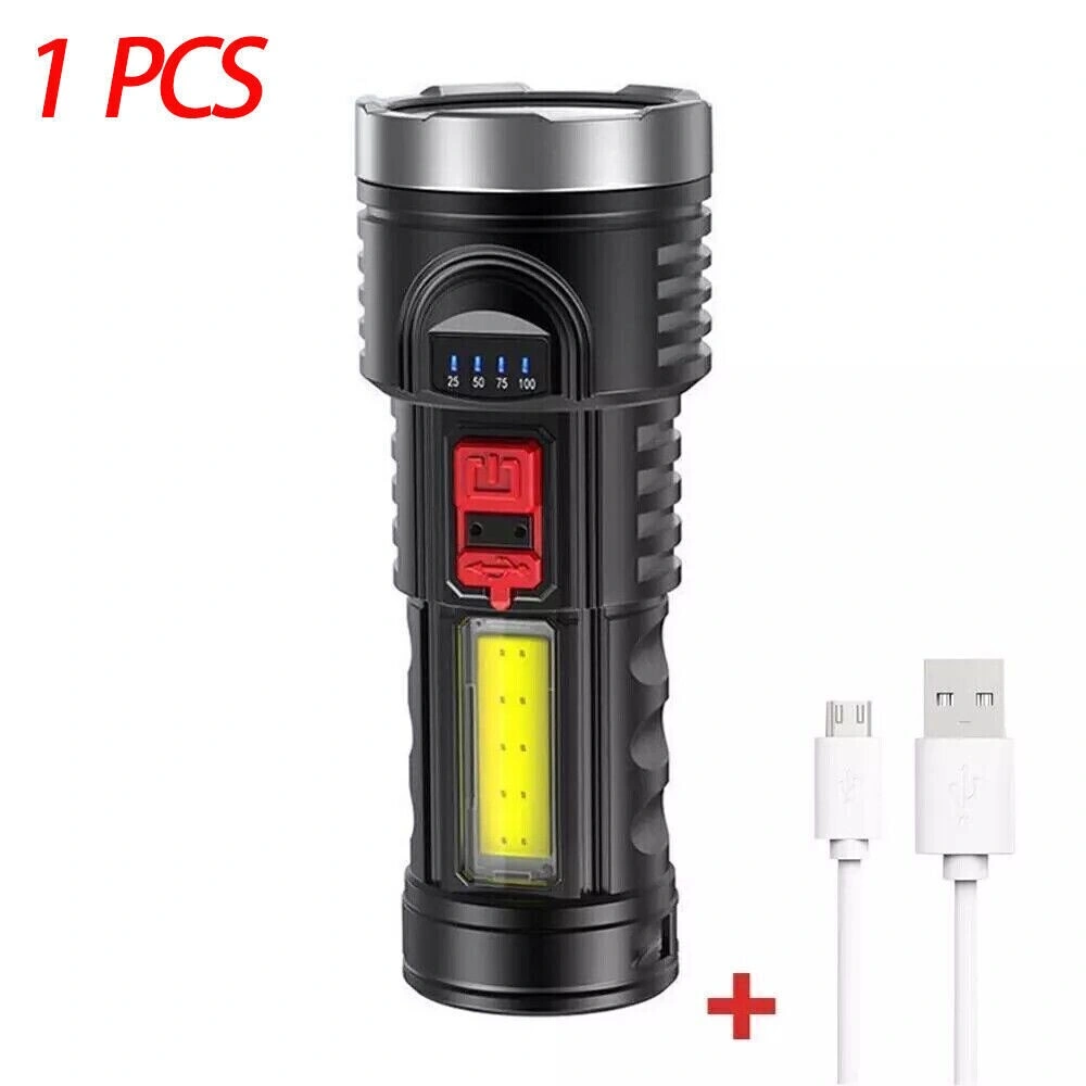 USB Rechargeable LED Flashlight, 4-Mode Camping Hiking Torch, Work Light for Outdoor view 2