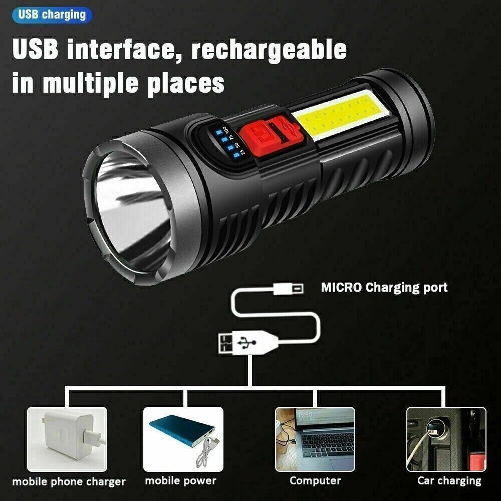 USB Rechargeable LED Flashlight, 4-Mode Camping Hiking Torch, Work Light for Outdoor view 3