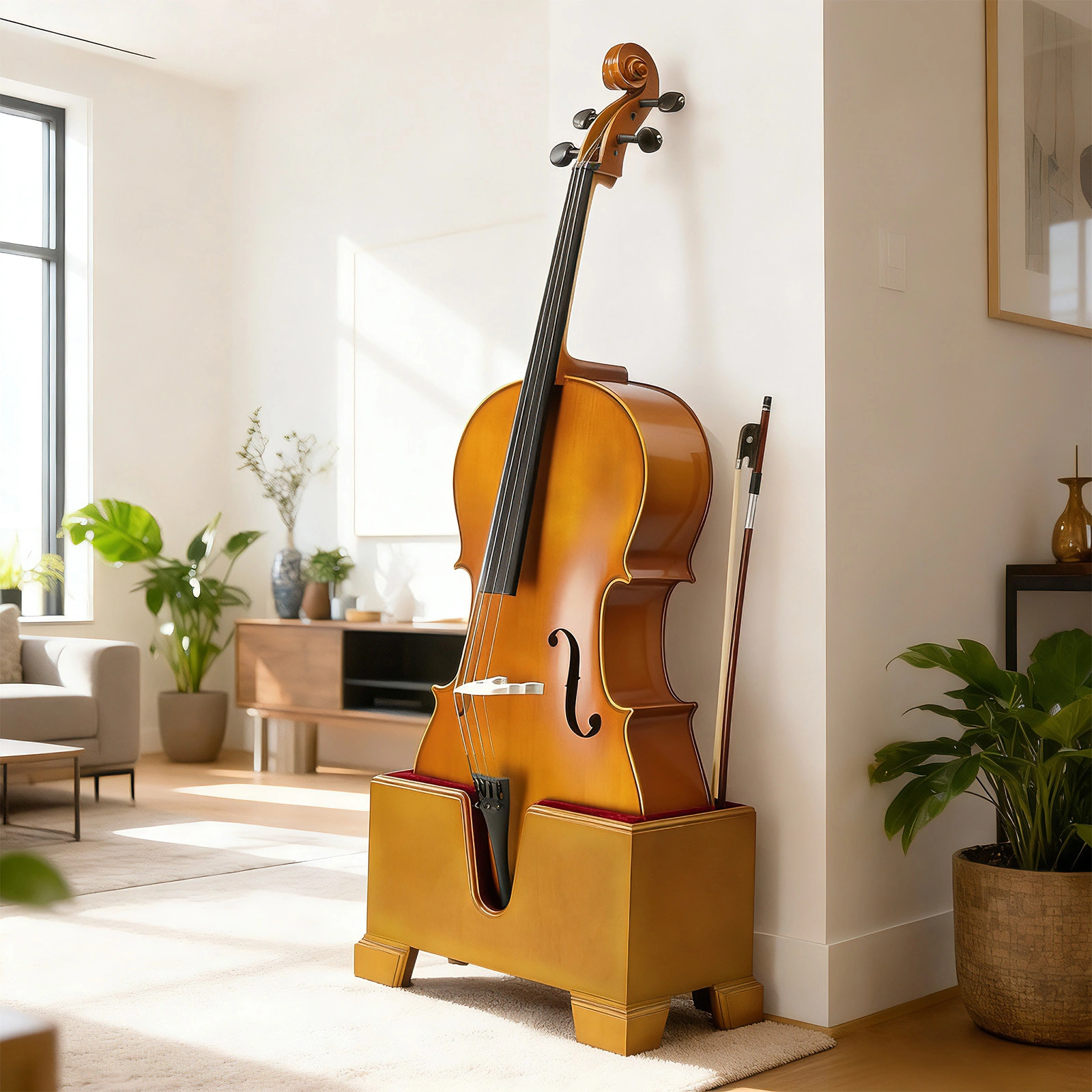4/4 Natural Retro brown cello base with foam protective layer view 18