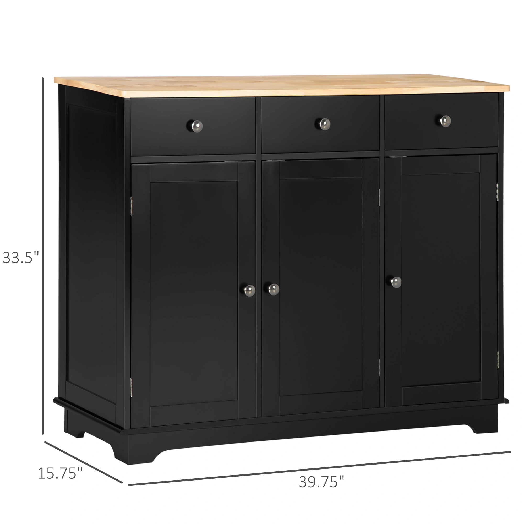 Kitchen Storage Cabinet with Doors, Freestanding Cupboard, 23.6" W x 13.8" D x 35.4" H, Wood Finish, Countertop Organizer, Black view 2