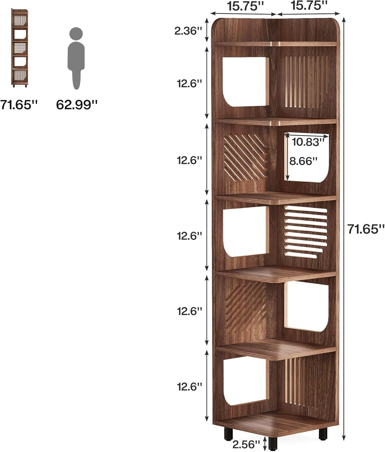 Bookshelf Storage Cabinet, Multi-Shelf Open Organizer Rack for Home Office & Living Room view 2