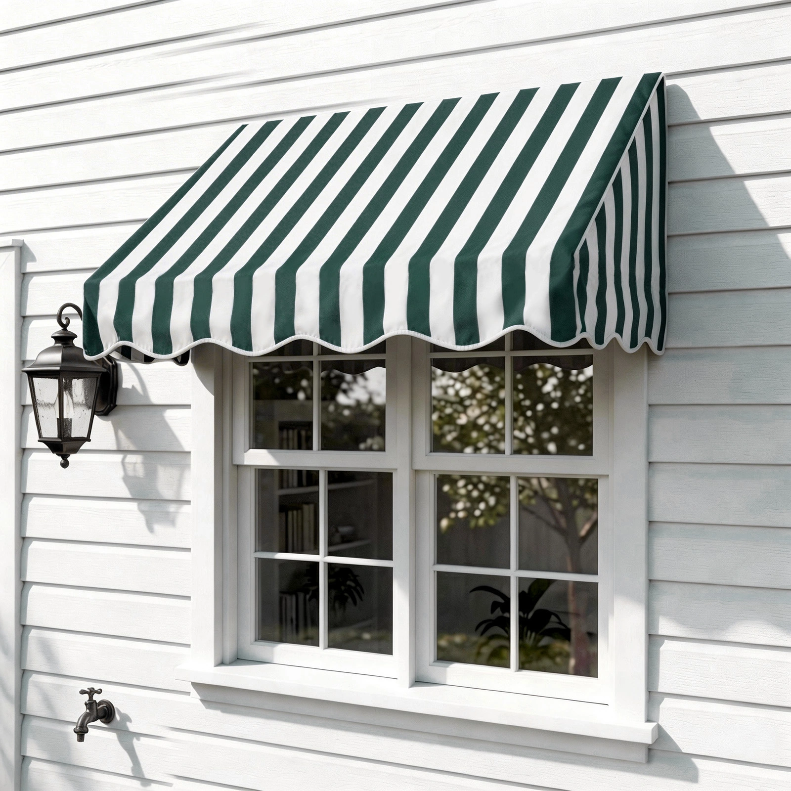 4' Window Door Awning Sun Shade Canopy Outdoor Patio Cover, Green & White Stripes view 10