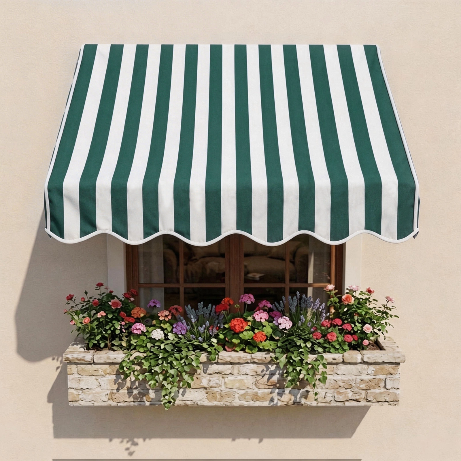 4' Window Door Awning Sun Shade Canopy Outdoor Patio Cover, Green & White Stripes view 11