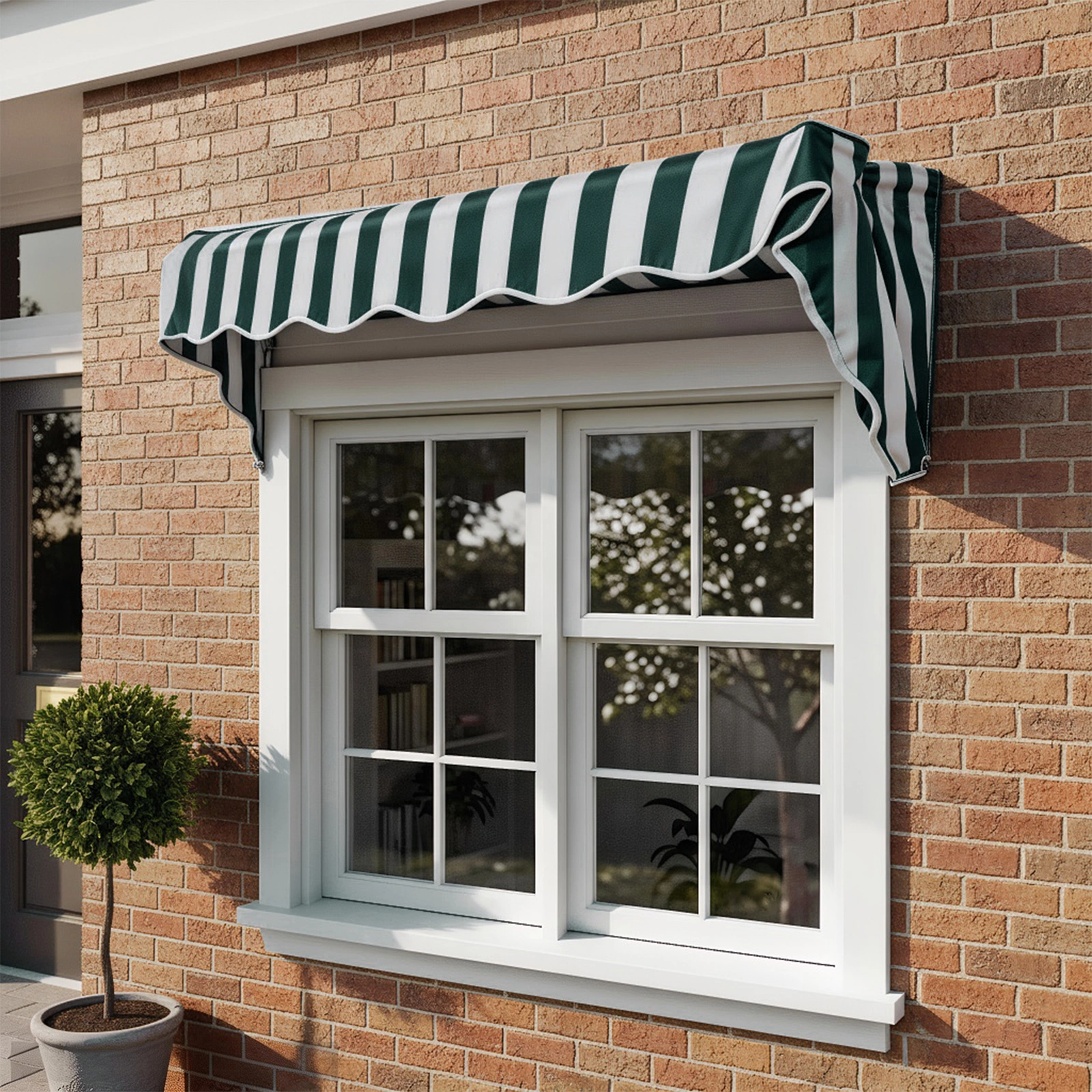 4' Window Door Awning Sun Shade Canopy Outdoor Patio Cover, Green & White Stripes view 12