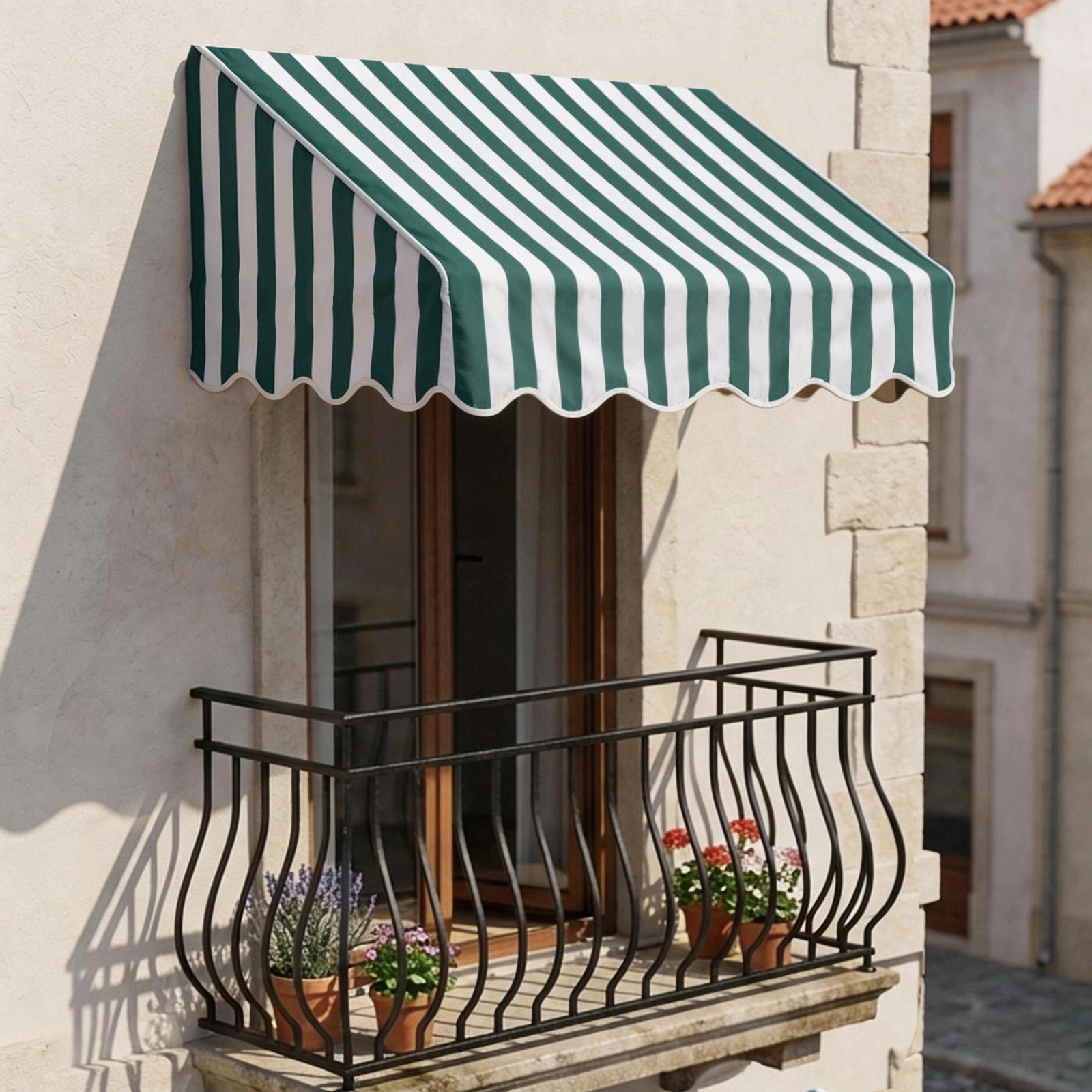 4' Window Door Awning Sun Shade Canopy Outdoor Patio Cover, Green & White Stripes view 15