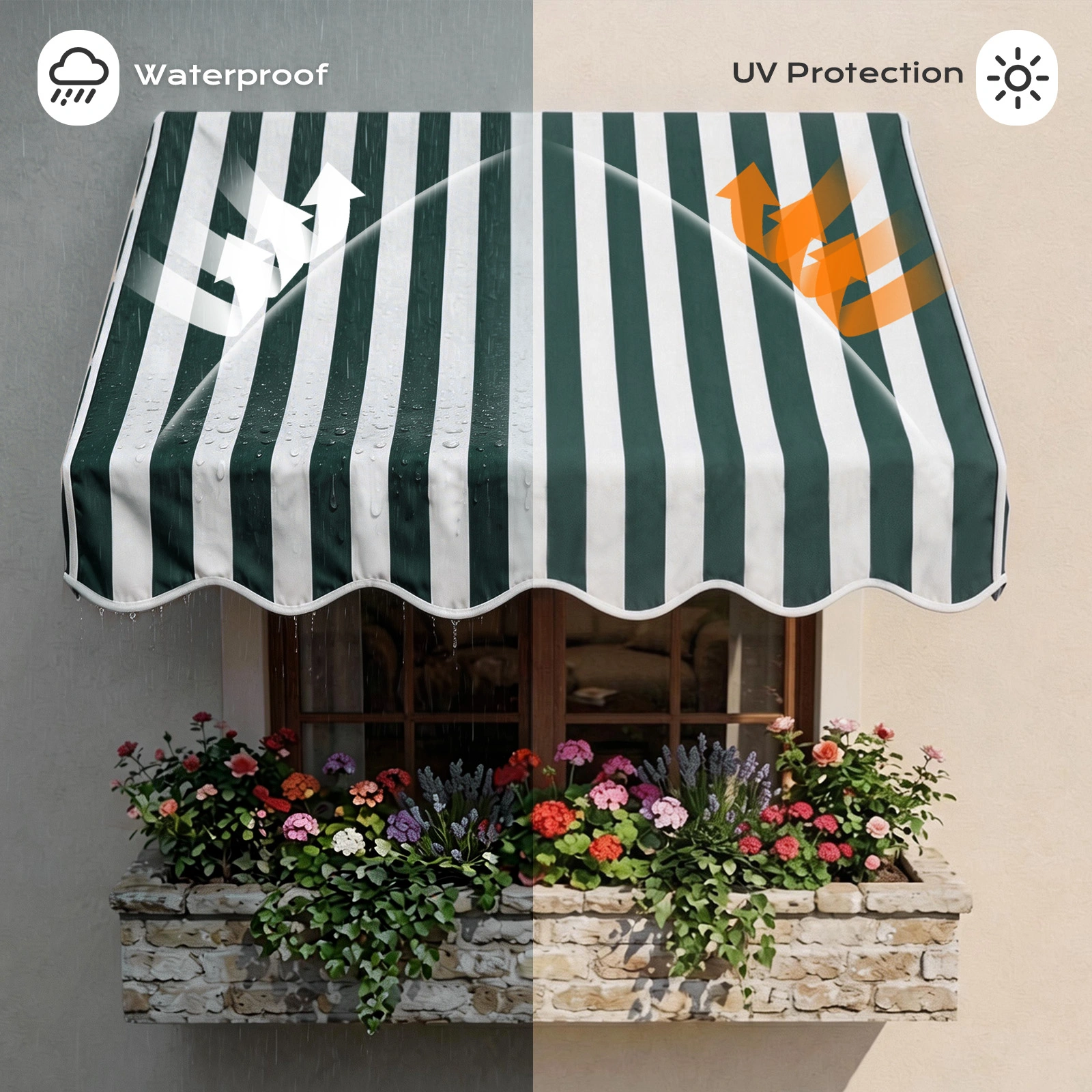 4' Window Door Awning Sun Shade Canopy Outdoor Patio Cover, Green & White Stripes view 6