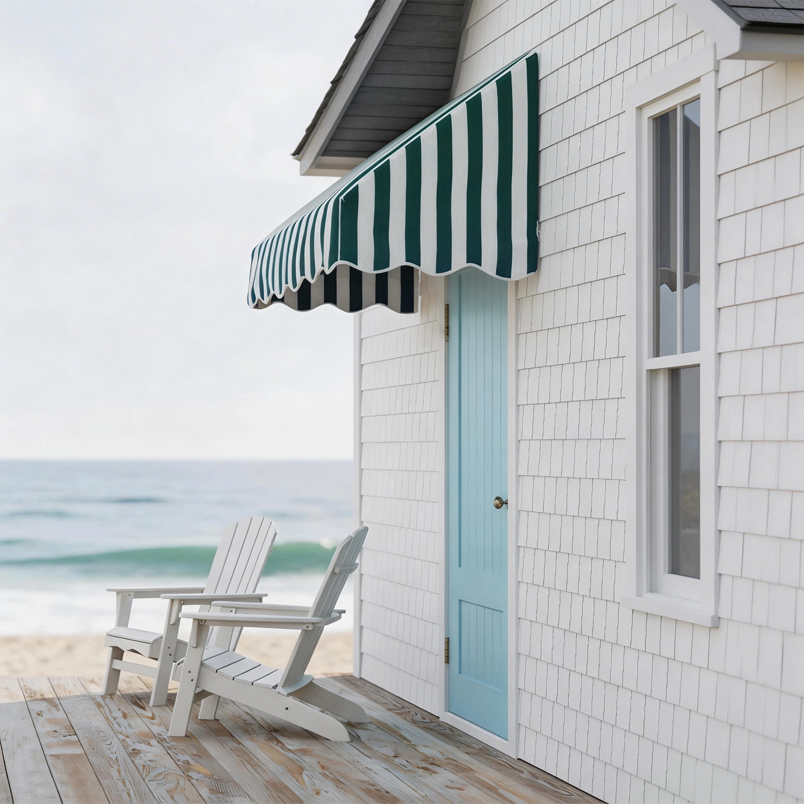 4' Window Door Awning Sun Shade Canopy Outdoor Patio Cover, Green & White Stripes view 8