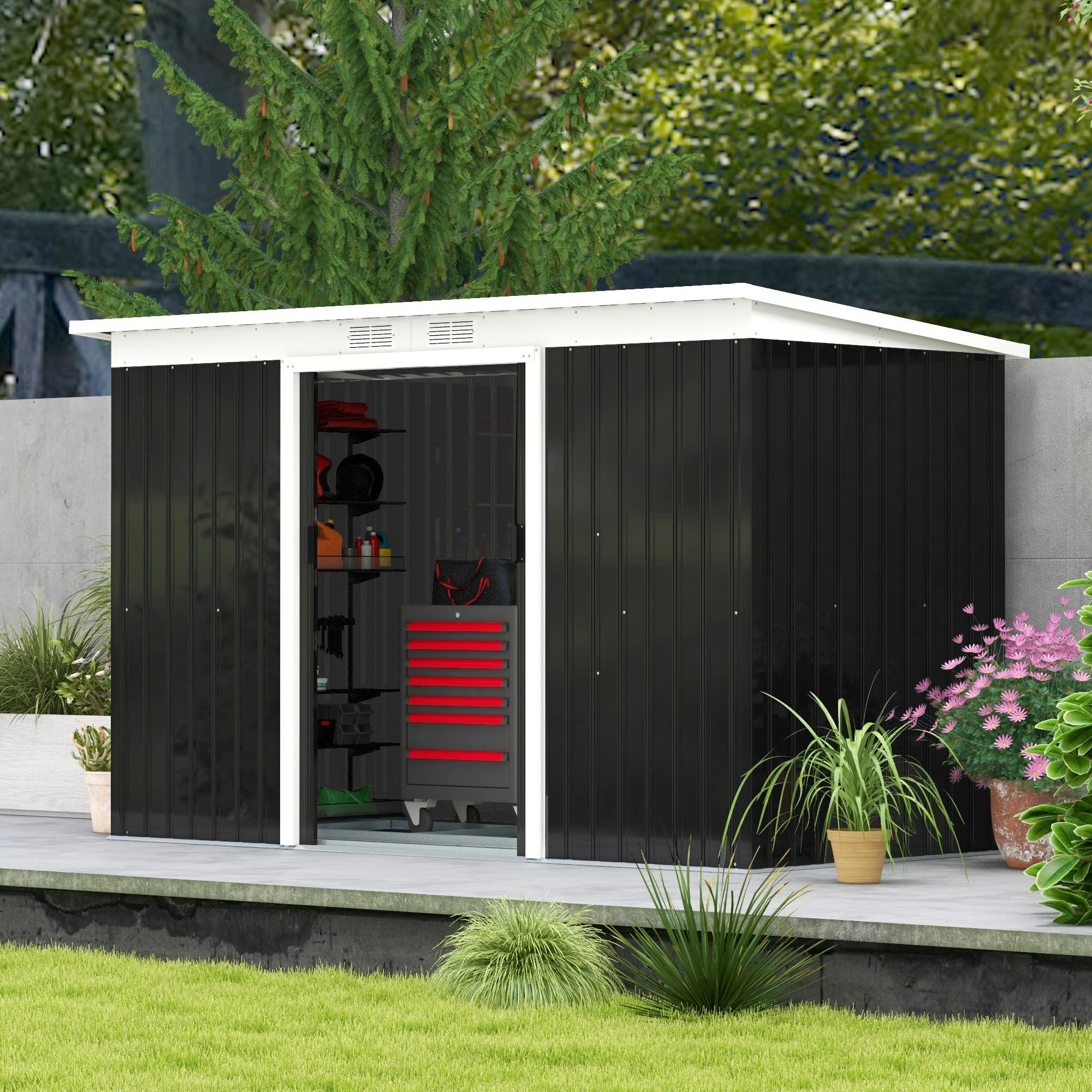 Metal Garden Shed 10x8 ft Large Outdoor Storage with Roof Ventilation, Secure Locking System, Weather-Resistant Coating for Gardening Tools