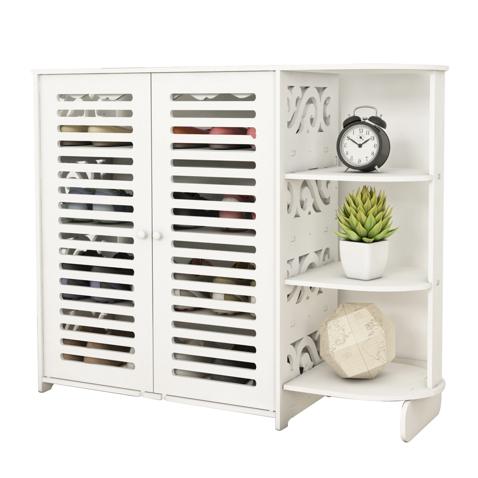 Wooden 2-Door Shoe Storage Cabinet, 4-Tier Shoe Rack Organizer Cupboard Furniture