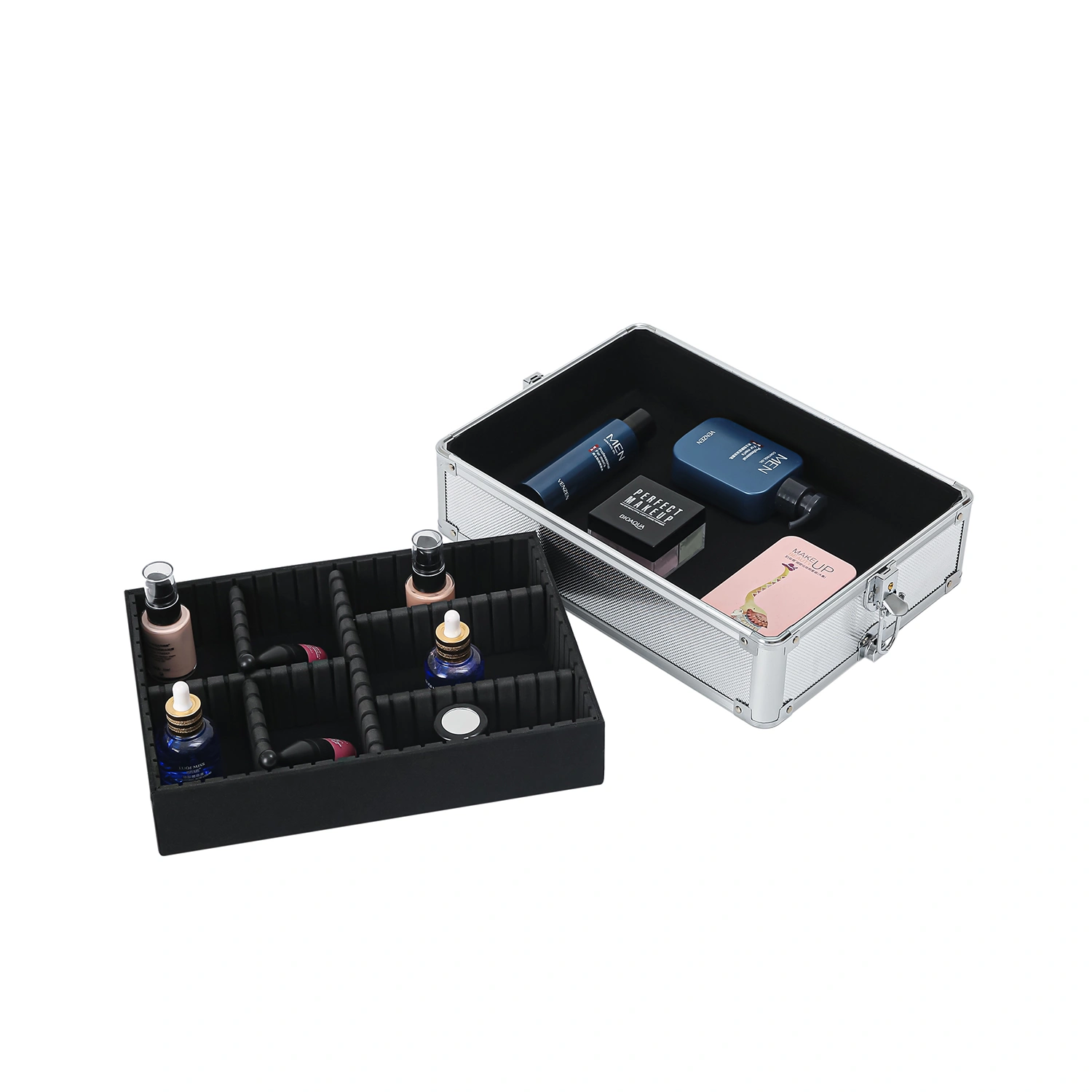 Silver Aluminum Rolling Makeup Case 4-in-1 Interchange view 15