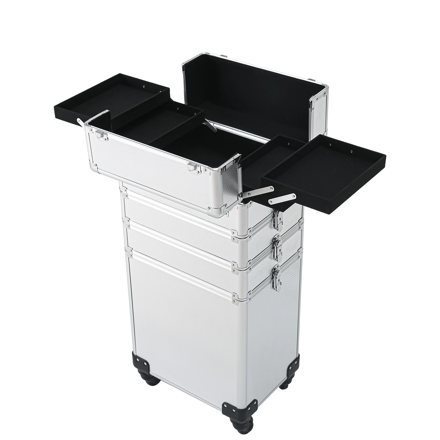 Silver Aluminum Rolling Makeup Case 4-in-1 Interchange view 4