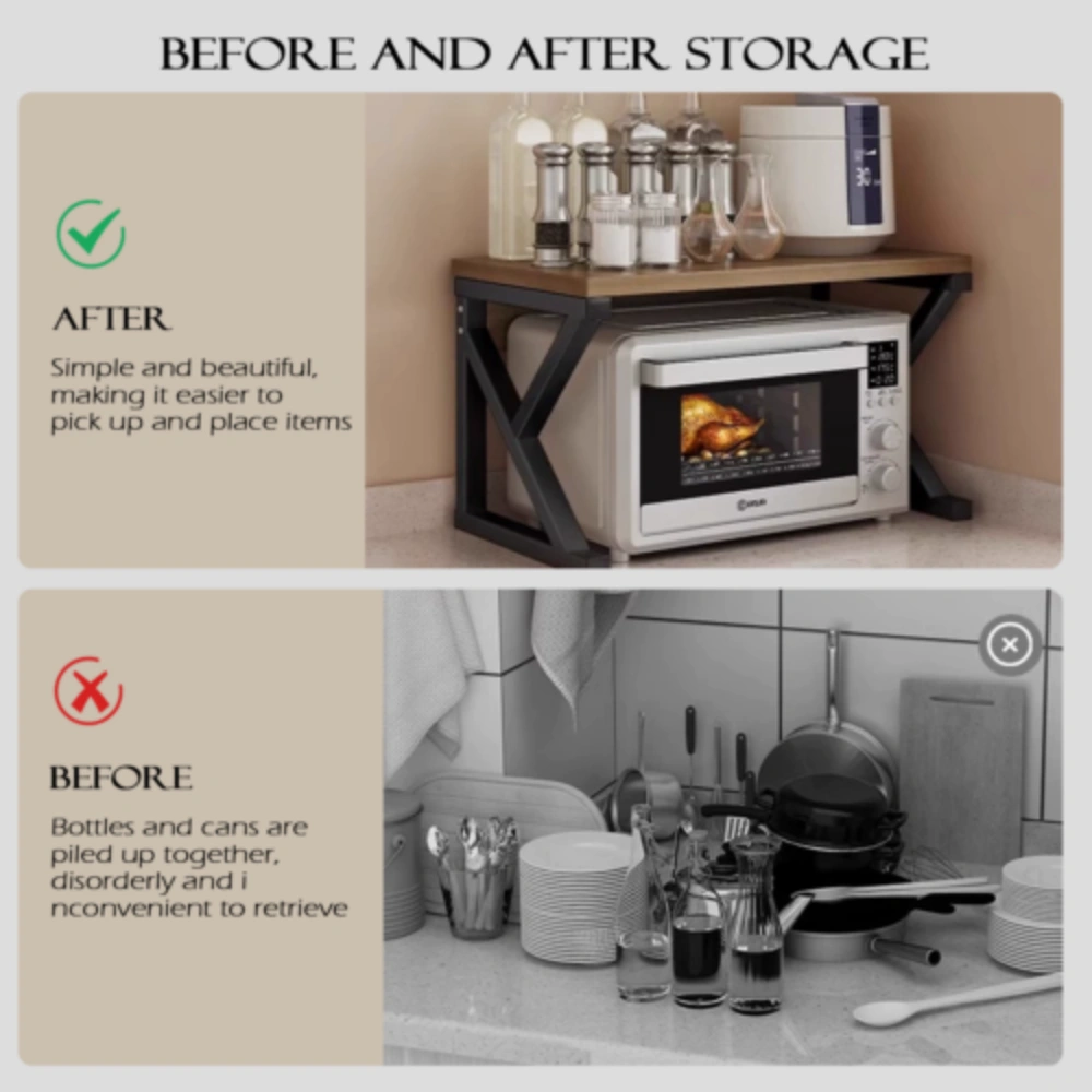 2-Tier Microwave Oven Stand, Black Kitchen Corner Storage Shelf view 3