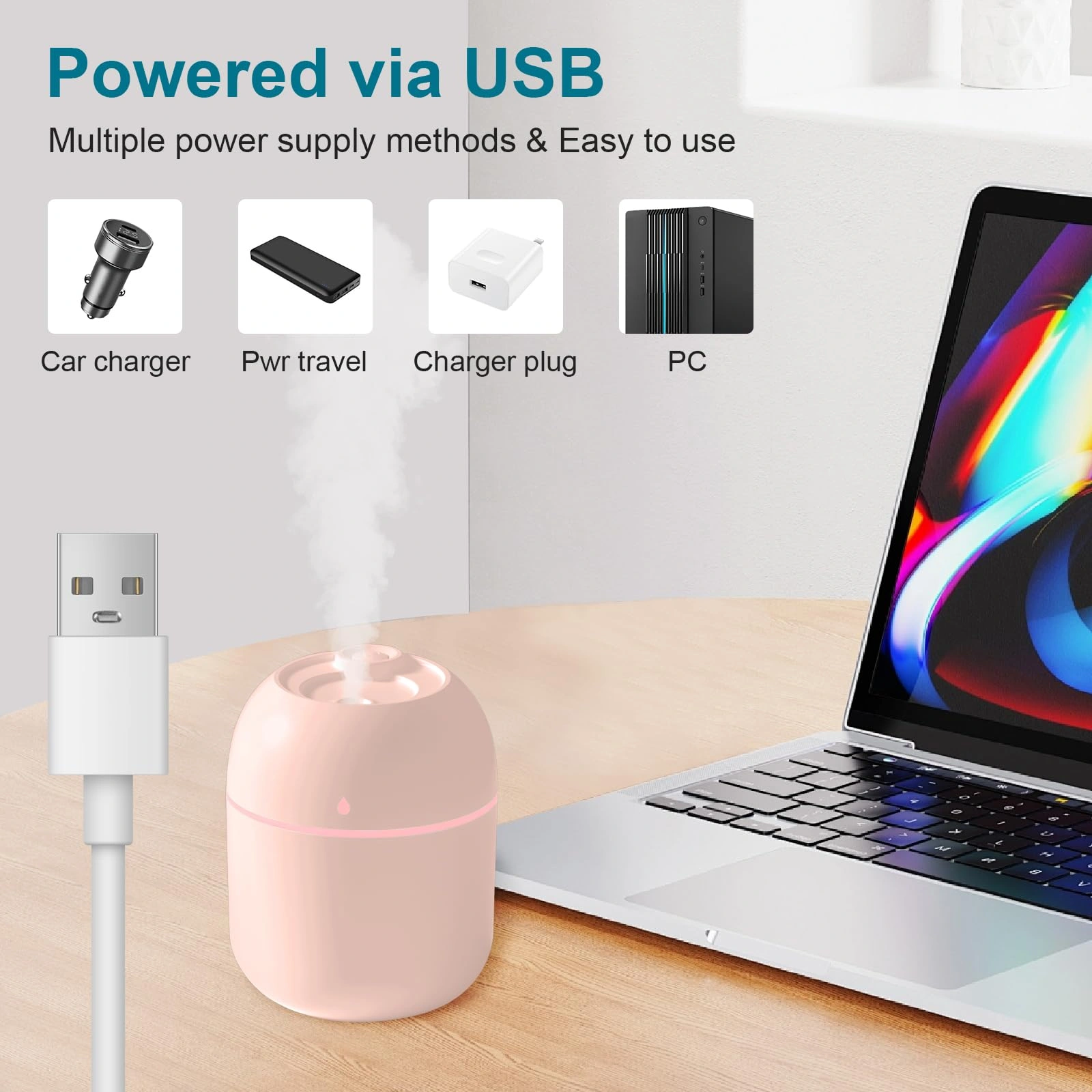 Portable Mini Humidifier, 220ml,Small Cool Mist Humidifier, USB Personal Desktop Humidifier For Bedroom Travel Office Home view 4
