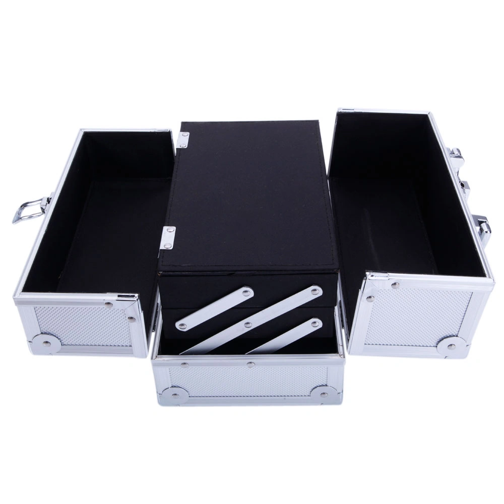 SM-2176 Aluminum Makeup Train Case Jewelry Box Cosmetic Organizer with Mirror 9"x6"x6" Silver view 11
