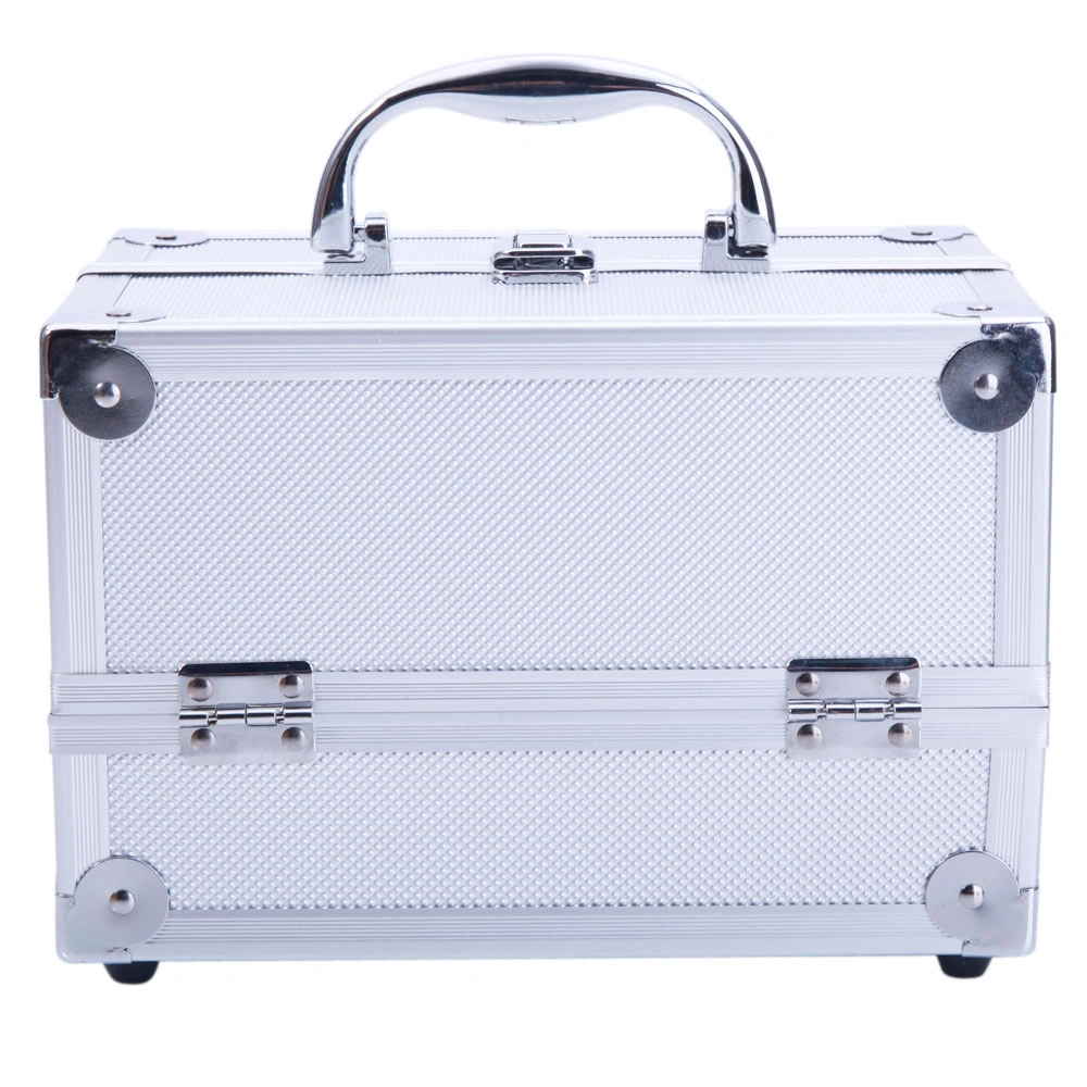 SM-2176 Aluminum Makeup Train Case Jewelry Box Cosmetic Organizer with Mirror 9"x6"x6" Silver view 5