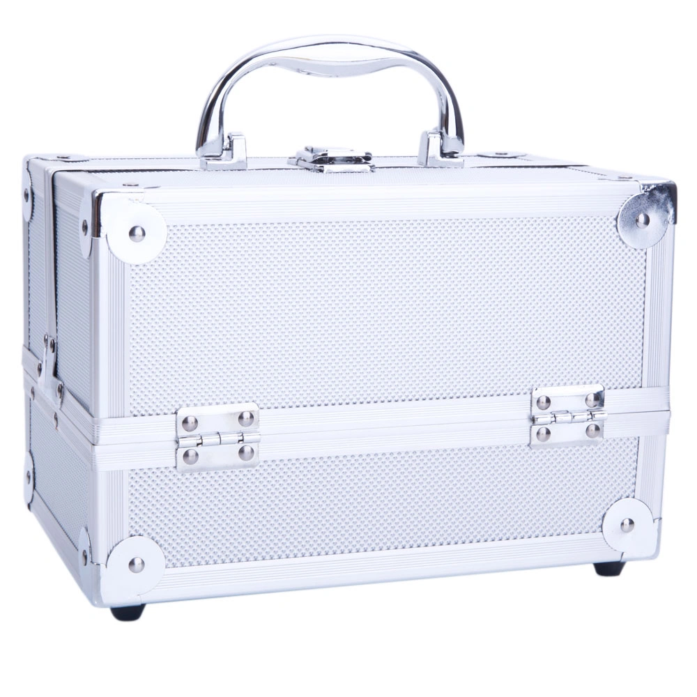 SM-2176 Aluminum Makeup Train Case Jewelry Box Cosmetic Organizer with Mirror 9"x6"x6" Silver view 7