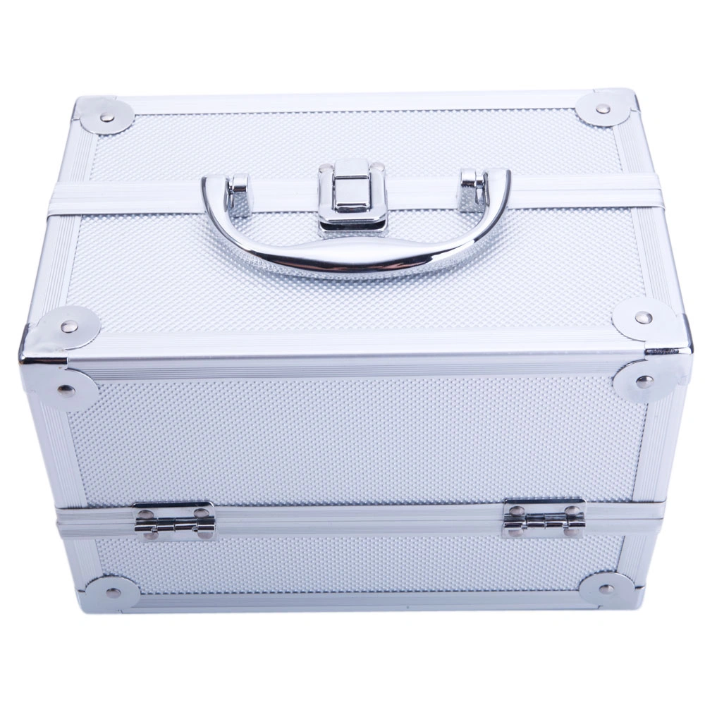SM-2176 Aluminum Makeup Train Case Jewelry Box Cosmetic Organizer with Mirror 9"x6"x6" Silver view 9