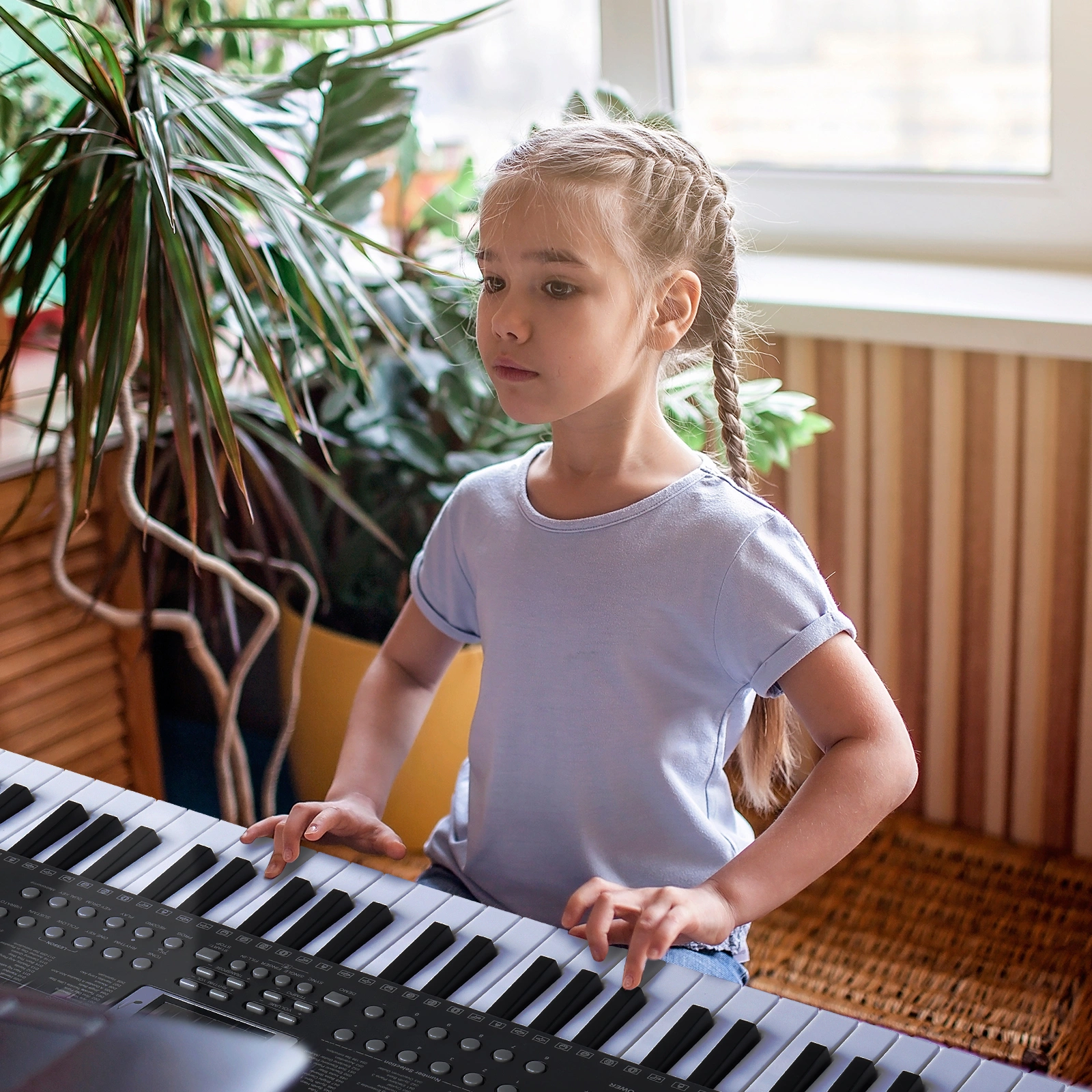 GEP-110 61 Key Keyboard with Piano Stand, Piano Bench, Built In Speakers, Headphone, Microphone, Music Rest, LED Screen, 3 Teaching Modes for Beginners view 10