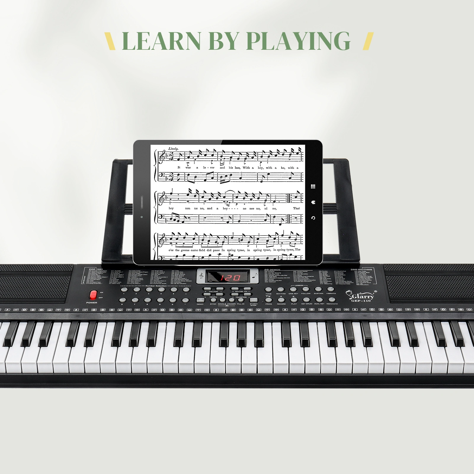 GEP-110 61 Key Keyboard with Piano Stand, Piano Bench, Built In Speakers, Headphone, Microphone, Music Rest, LED Screen, 3 Teaching Modes for Beginners view 16