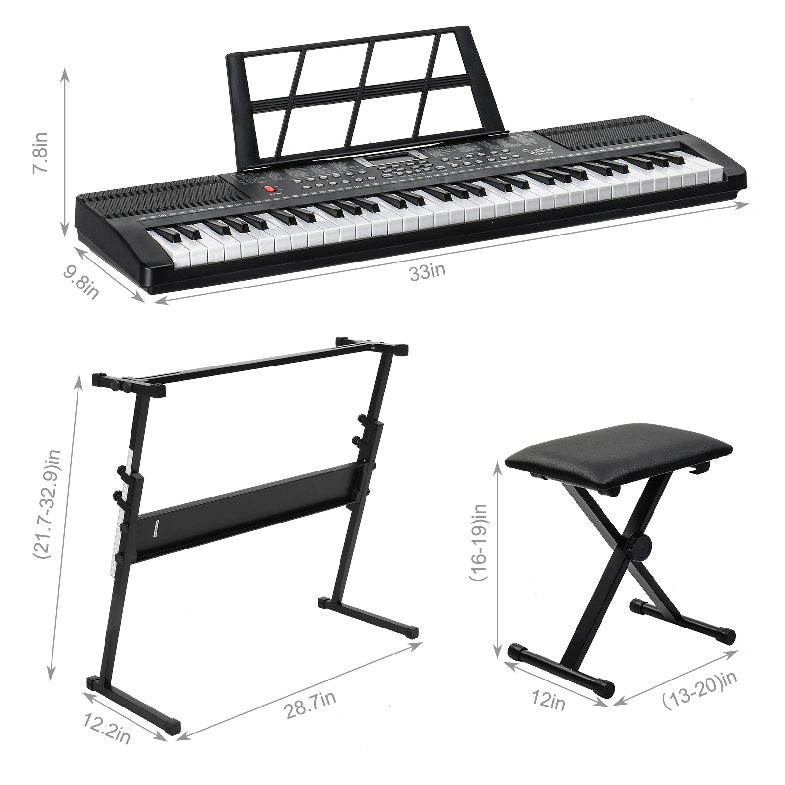 GEP-110 61 Key Keyboard with Piano Stand, Piano Bench, Built In Speakers, Headphone, Microphone, Music Rest, LED Screen, 3 Teaching Modes for Beginners view 17
