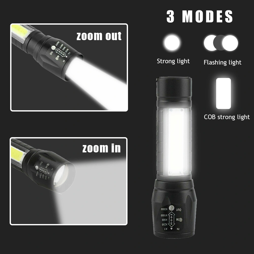 2Pcs Mini Zoomable LED Flashlight USB Rechargeable Camping Hiking Work Light view 2