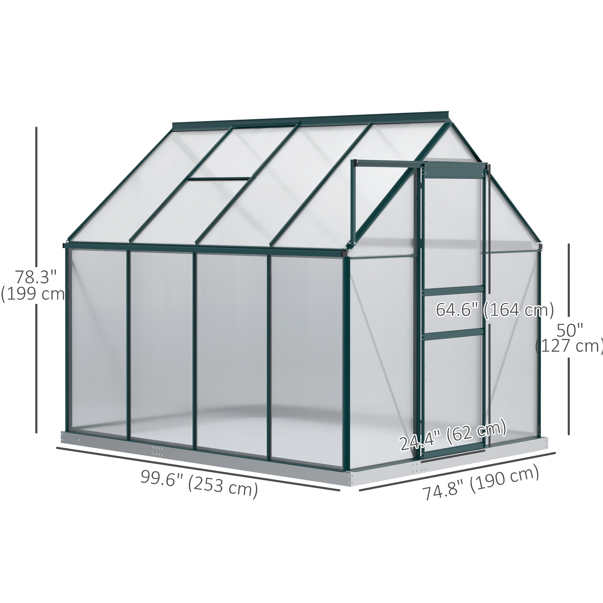 Walk-in Tunnel Greenhouse, Large Outdoor Greenhouse with Zipper Door and Roll-Up Sides for Plants view 3