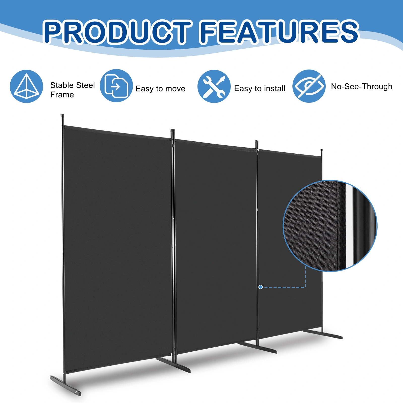6FT Black Trifold Photography Backdrop Stand, Carbon Steel Frame, 130g Polyester Fabric, Foldable with Plastic Feet view 4