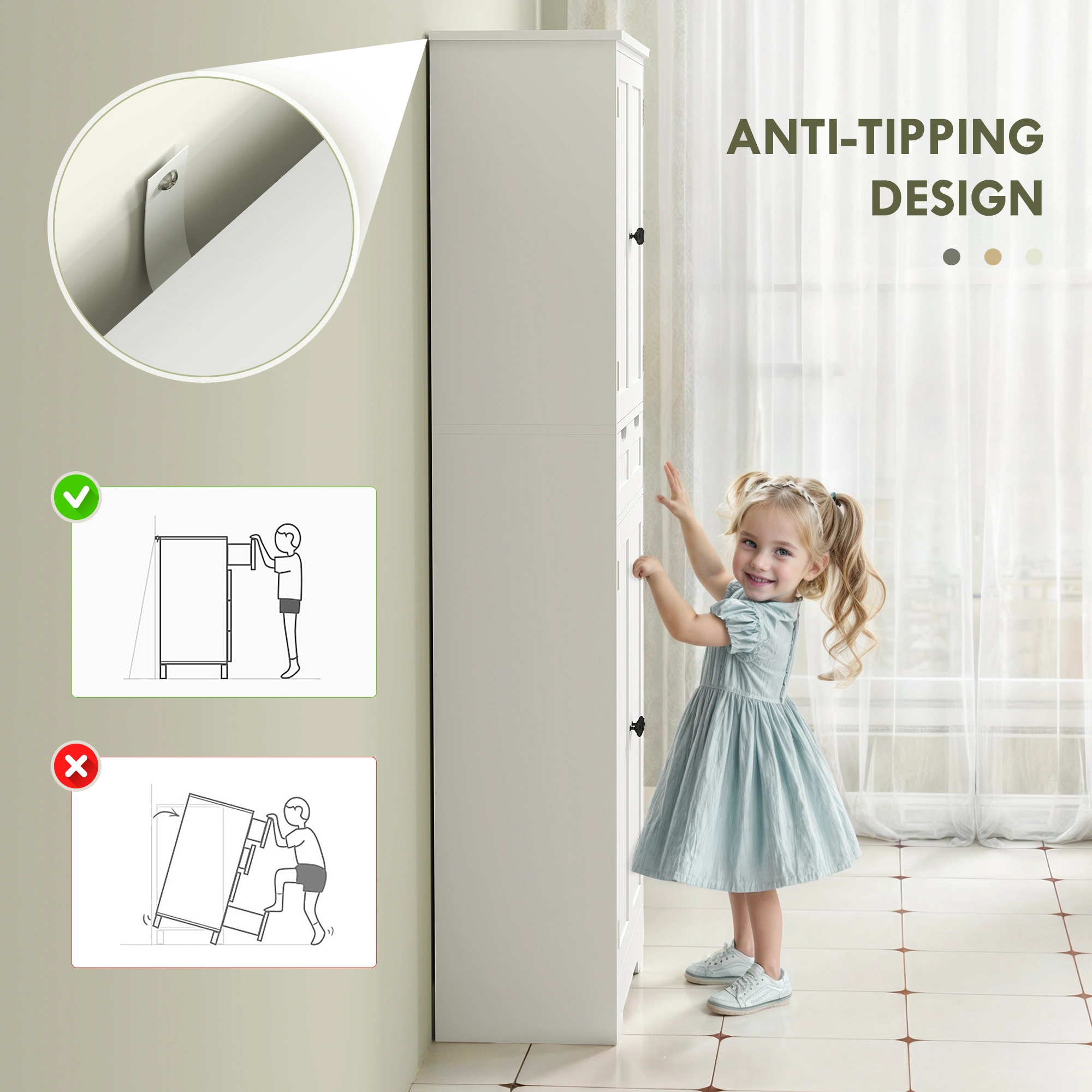 White Bathroom Storage Cabinet with Doors, Freestanding Vanity Organizer for Small Spaces view 3