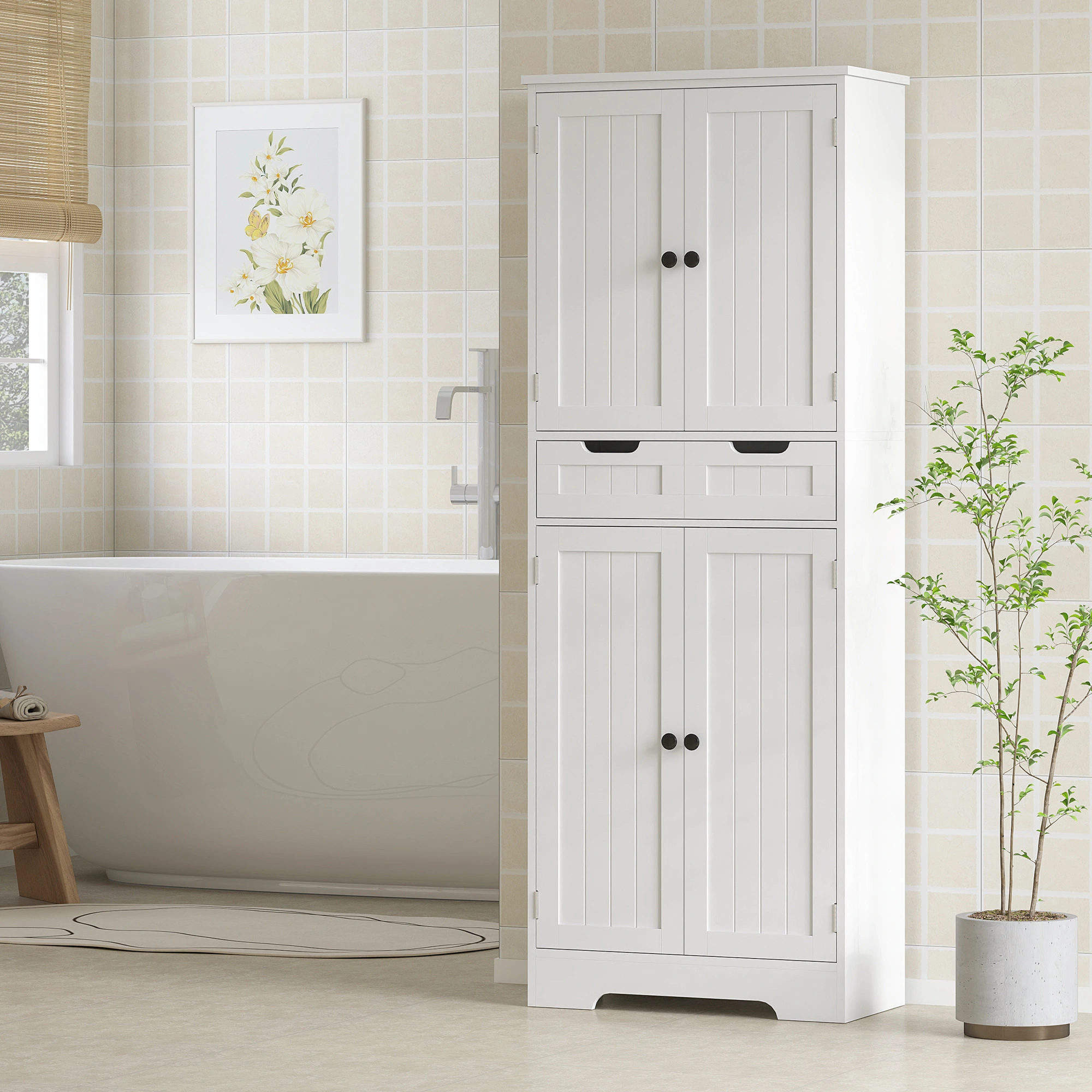 White Bathroom Storage Cabinet with Doors, Freestanding Vanity Organizer for Small Spaces view 4