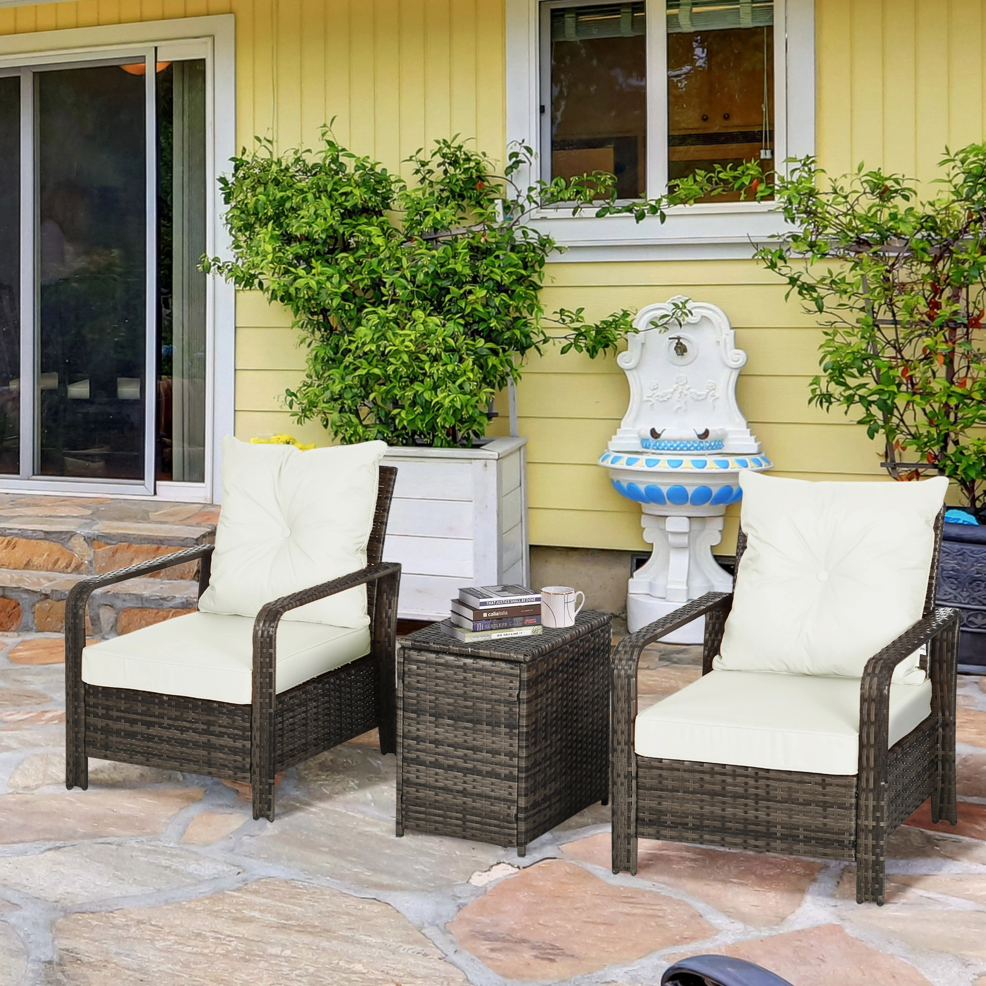Modern 4-Piece Patio Furniture Set Wicker Outdoor Sectional Sofa with Cushions Rattan Conversation Set for Garden Poolside Backyard
