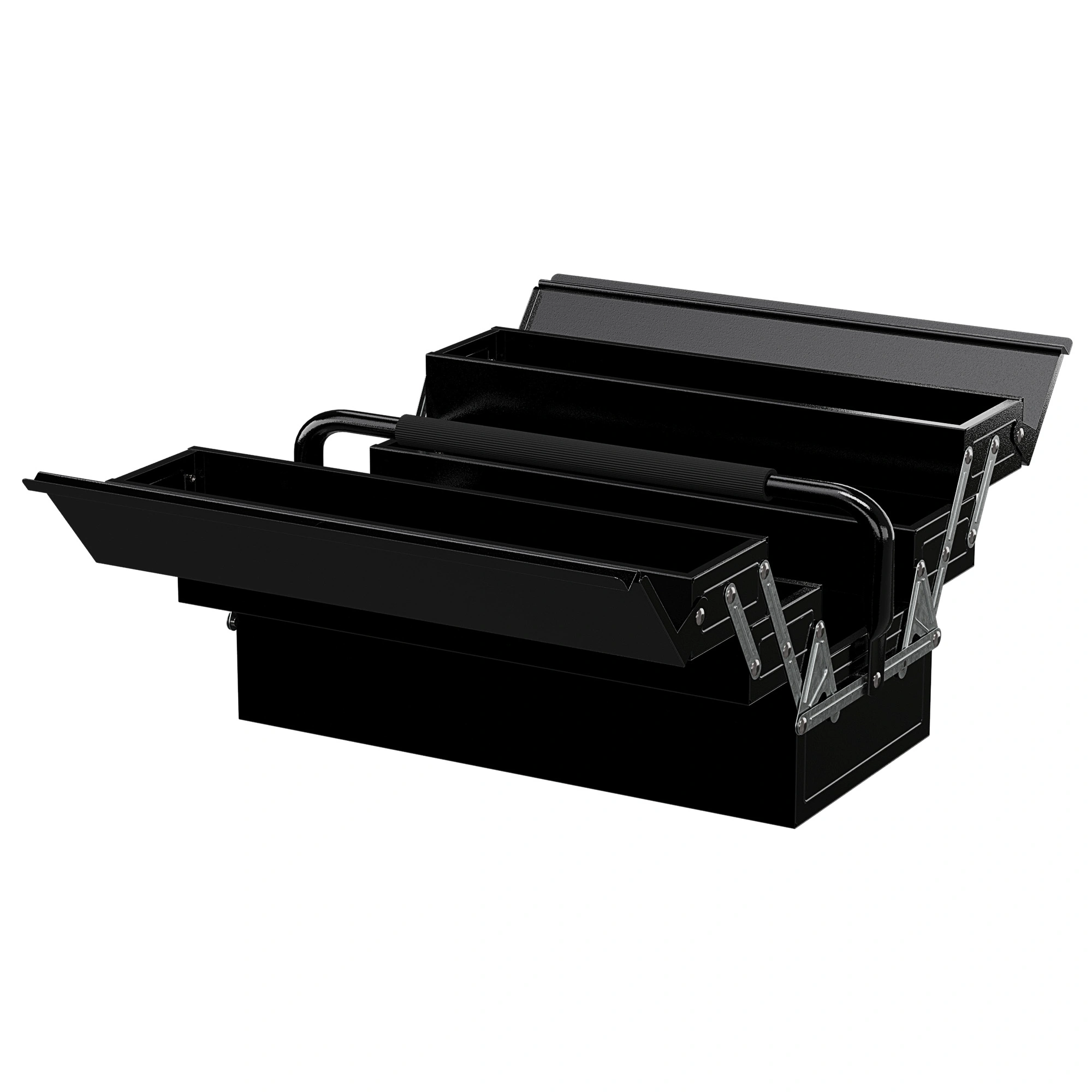 Roll Top Truck Toolbox with Locking Lid, Large Steel Mobile Tool Chest Organizer for Garage, Black view 2