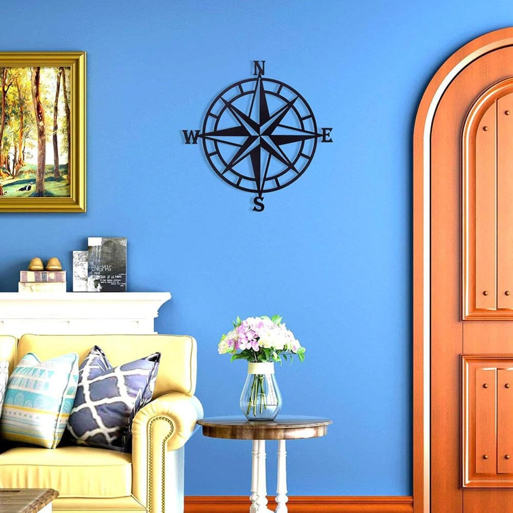CIFbuy Gorgeous Black Metal Nautical Compass Wall, a Stunning Ocean - Theme Wall Hanging Art, a Stand - out Stylish Home Decor with Iron Art Silhouette, Wall Sculptures.(TikTok/temu self-pickup orders) view 2