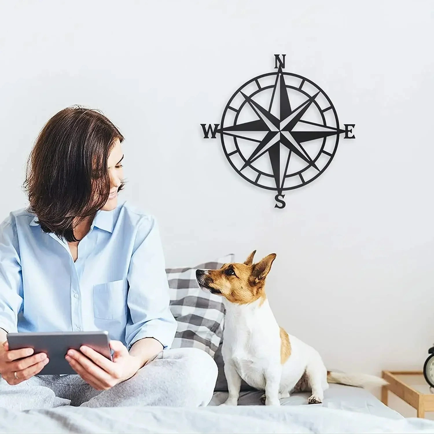 CIFbuy Gorgeous Black Metal Nautical Compass Wall, a Stunning Ocean - Theme Wall Hanging Art, a Stand - out Stylish Home Decor with Iron Art Silhouette, Wall Sculptures.(TikTok/temu self-pickup orders) view 4