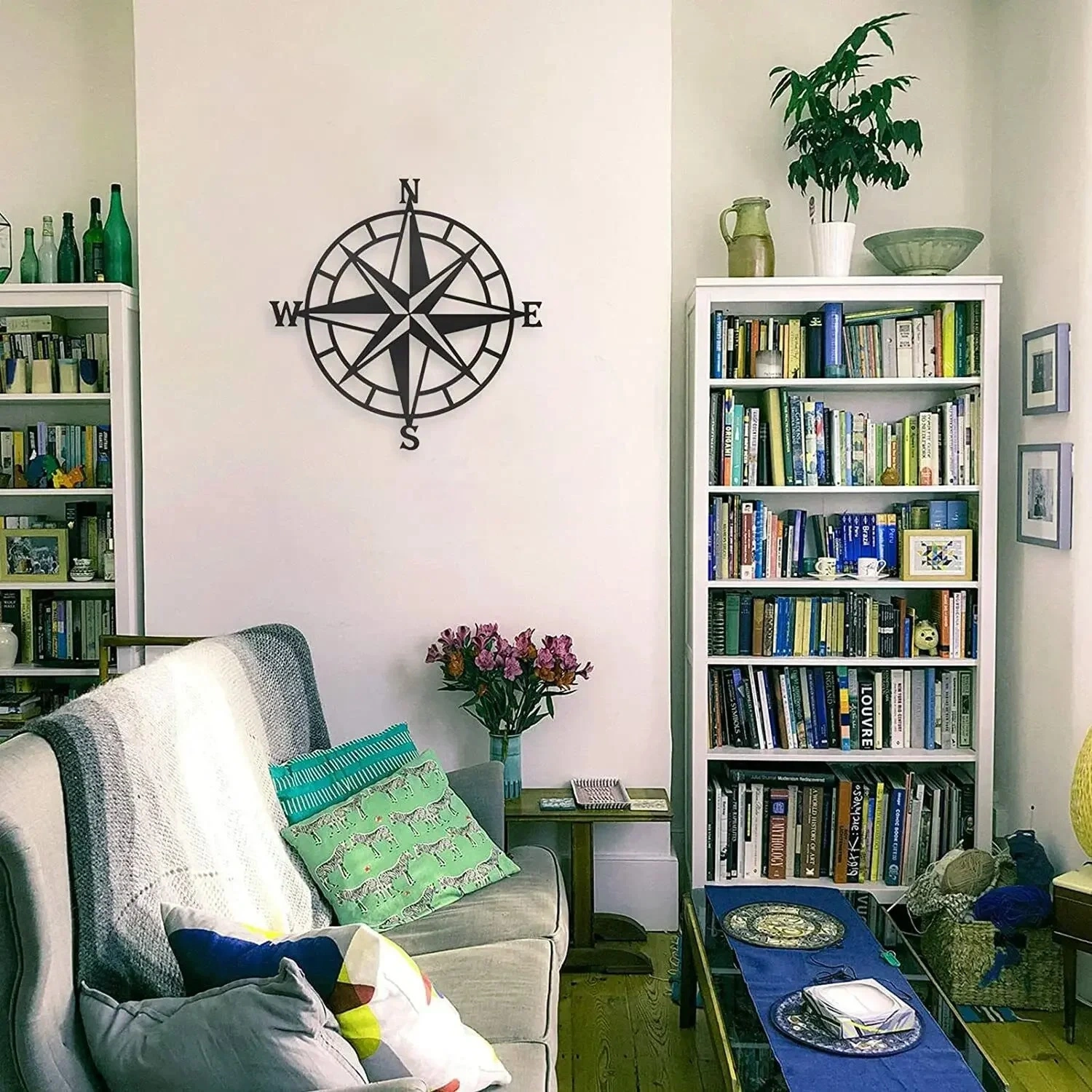 CIFbuy Gorgeous Black Metal Nautical Compass Wall, a Stunning Ocean - Theme Wall Hanging Art, a Stand - out Stylish Home Decor with Iron Art Silhouette, Wall Sculptures.(TikTok/temu self-pickup orders) view 5