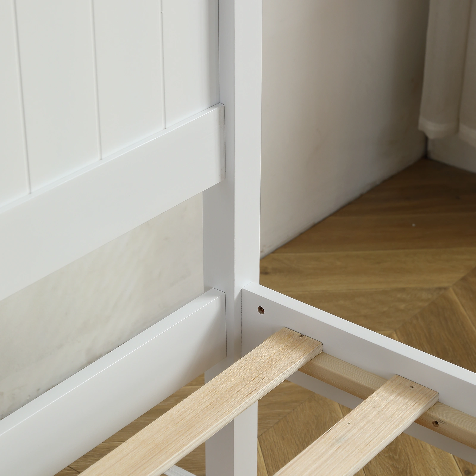 FCH Twin Pine Single-Layer Core Vertical Stripe Full-Board Curved Bed Head With The Same Bed Foot White Wooden Bed view 11