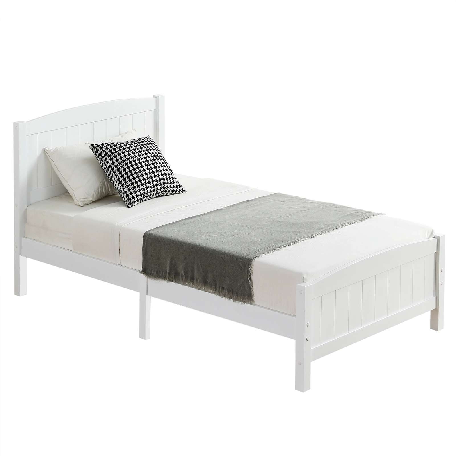 FCH Twin Pine Single-Layer Core Vertical Stripe Full-Board Curved Bed Head With The Same Bed Foot White Wooden Bed view 12
